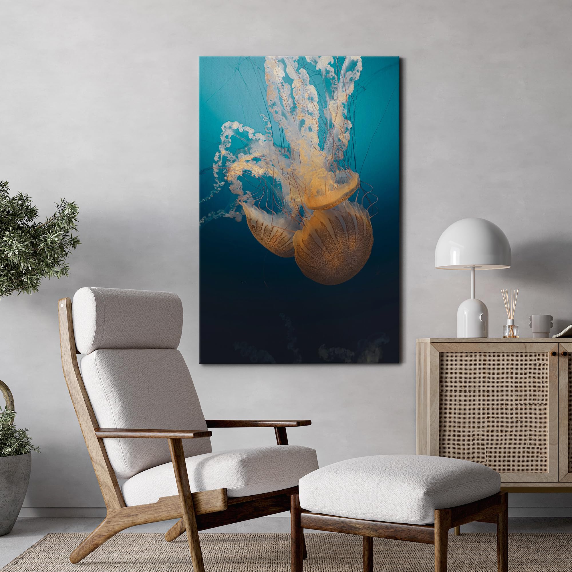 Wall26 Canvas Print Wall Art Jellyfish Floating In Deep Blue Ocean Animals Photography Realism Rustic Scenic Landscape Wildernes