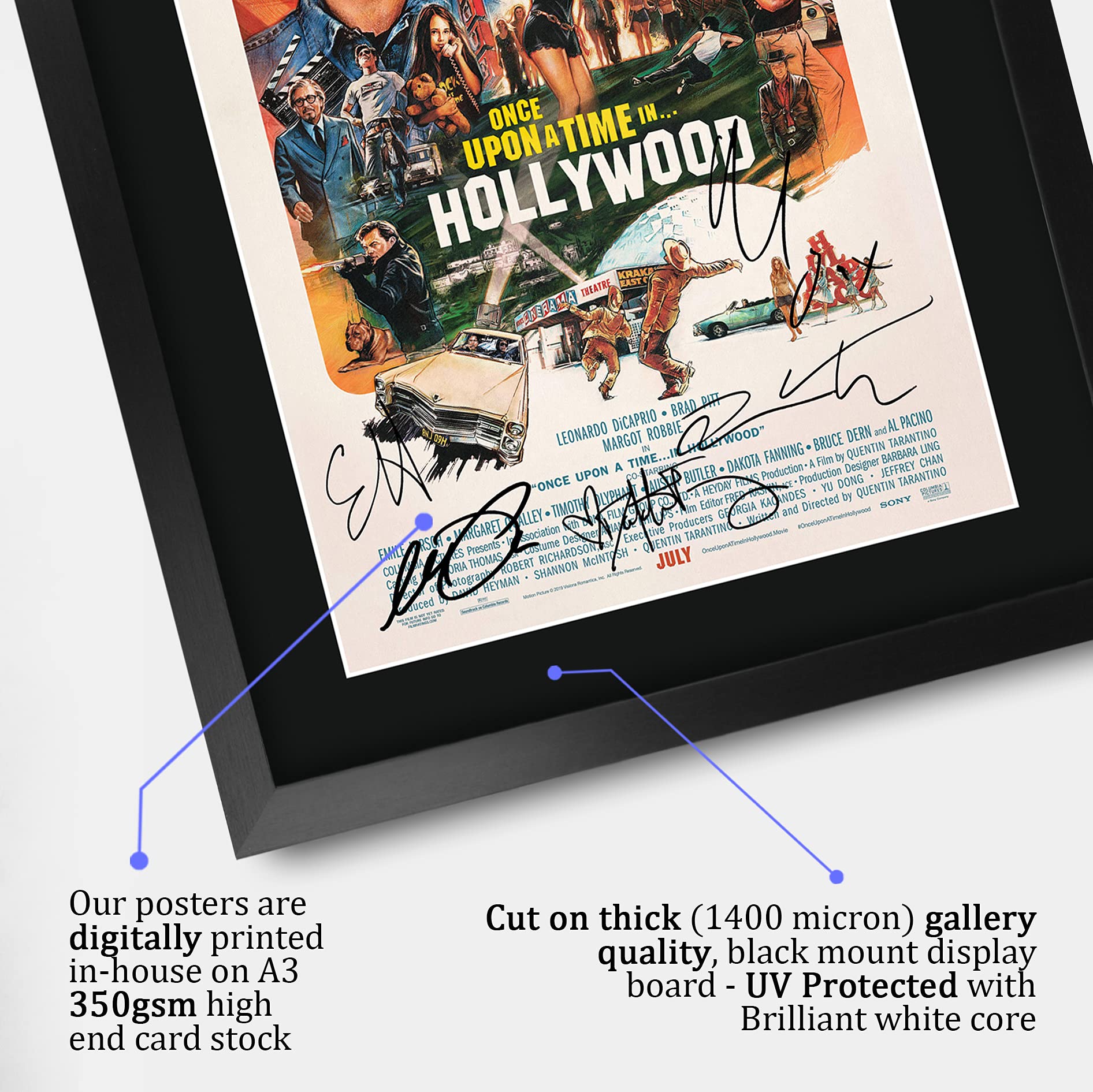 Hwc Trading Once Upon A Time In Hollywood The Cast Brad Pitt Leonardo Dicaprio 16 X 12 Inch Framed Gifts Printed Poster Signed A