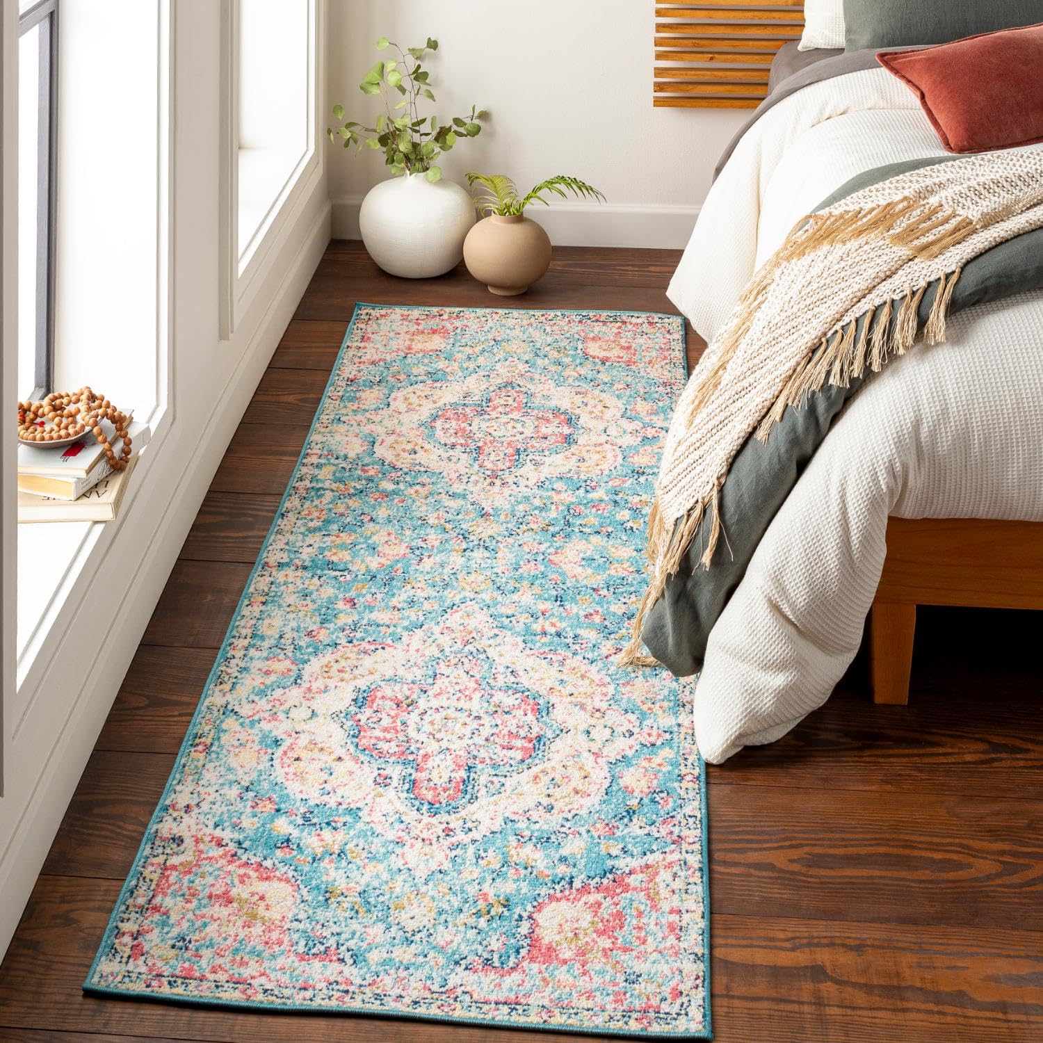 Livabliss Romaine Vintage Medallion Runner Area Rug, 27 x 76, Sky Blue