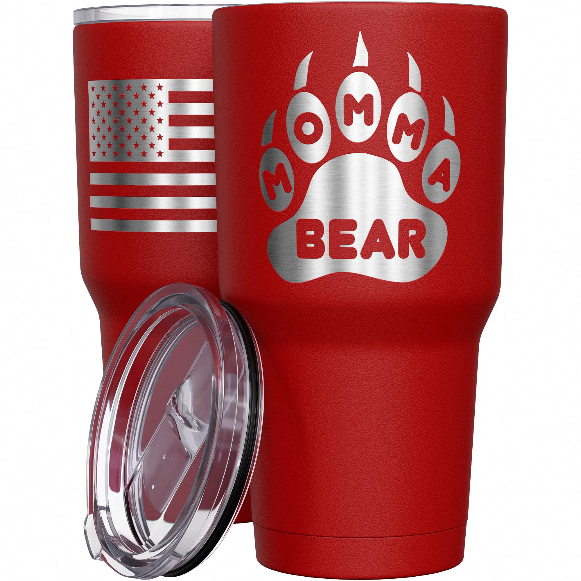 We The People Holsters - Momma Bear Paw - Coffee Tumbler - American Flag Coffee Travel Mug - Engraved Tumbler - Double Insulated