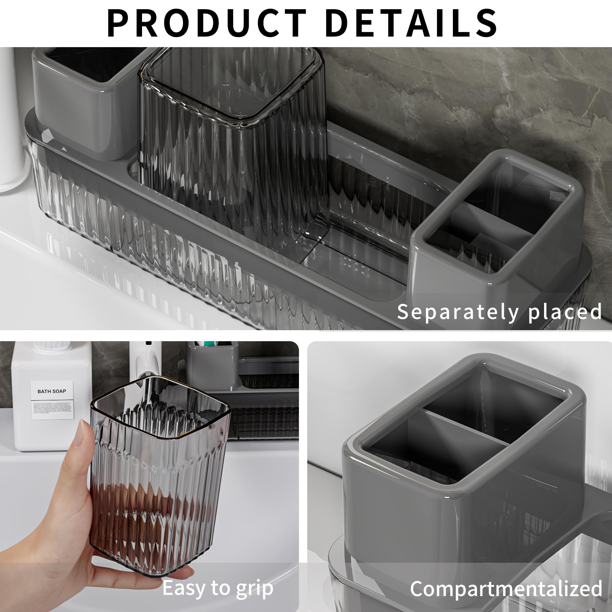 Vowupt Toothbrush Holder For Bathrooms, 2 Cups Toothbrush Organizer For Bathroom Countertop, Toothbrush Holder Toothbrush Storag