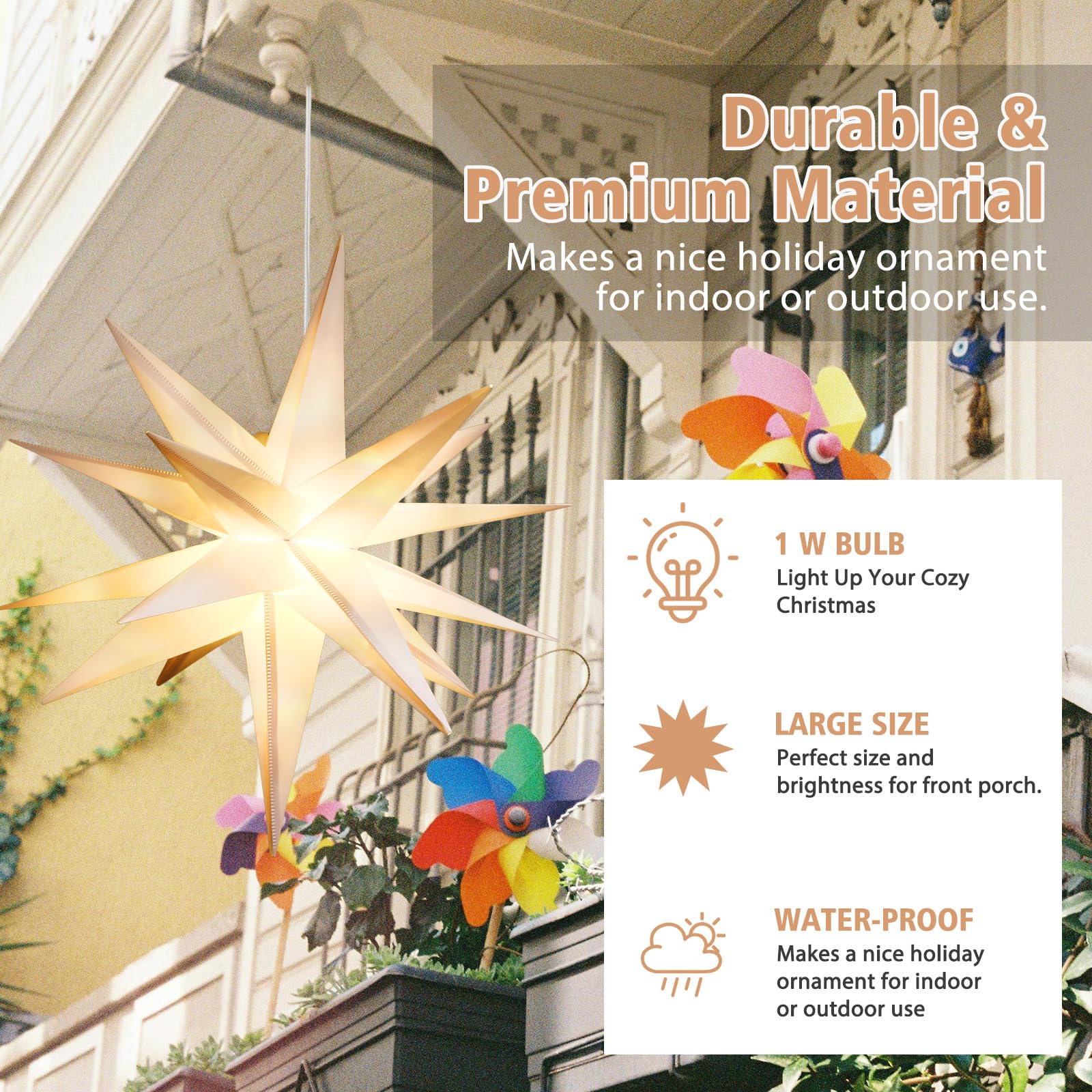 Grinsvalley 3 Sets Christmas Star Lantern Moravian Light 23 Star 3D Plastic Waterproof White Hanging Lamp with Twinkle LED Bul