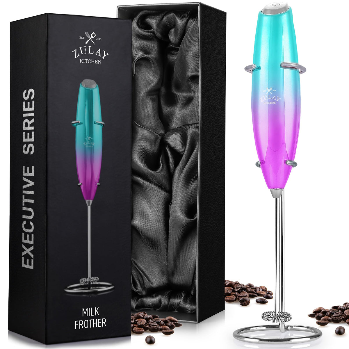 Zulay Executive Series Ultra Premium Gift Milk Frother For Coffee With Deluxe, Radiant Finish - Coffee Frother Handheld Foam Mak