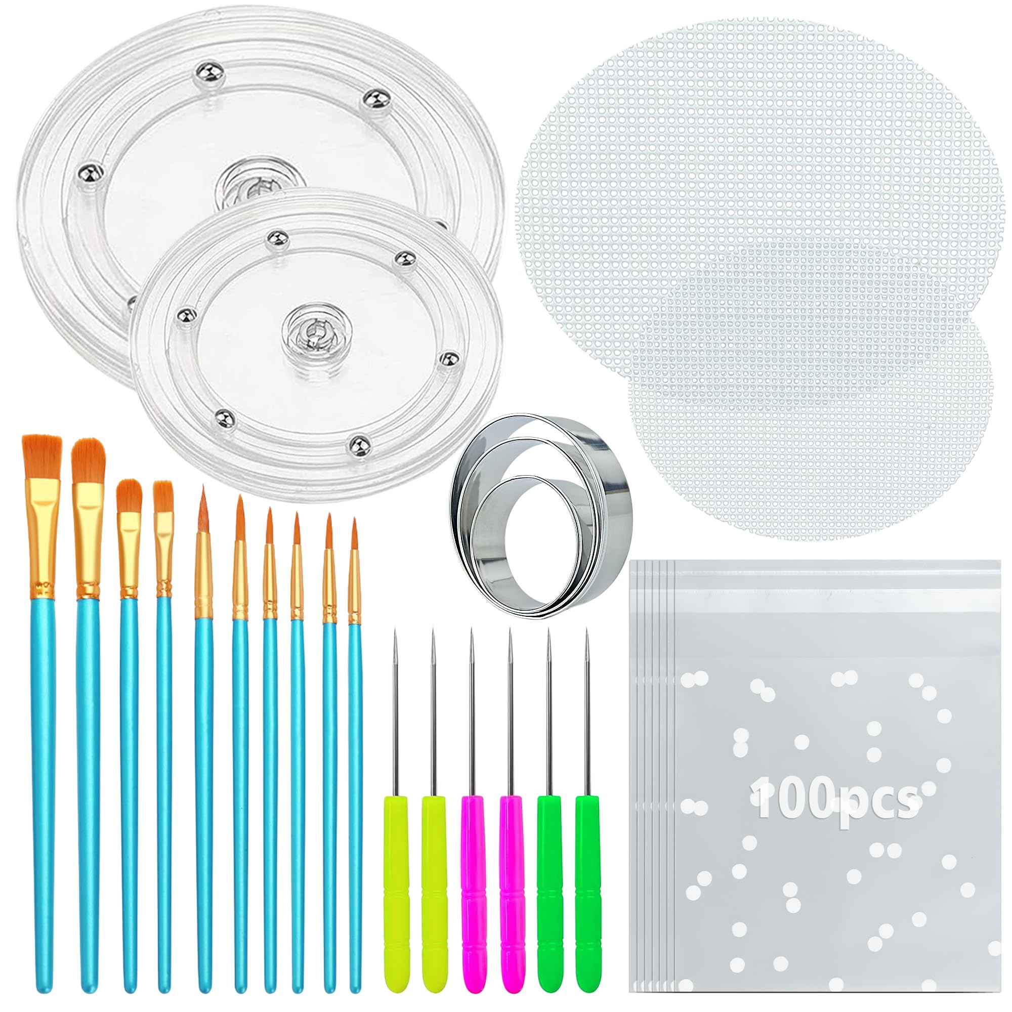 123 PCS Cookie Decorating Kit Supplies Including Acrylic Turntable Decoration Brushes Scribe Needle Bags for Cookie Cupcake Cake