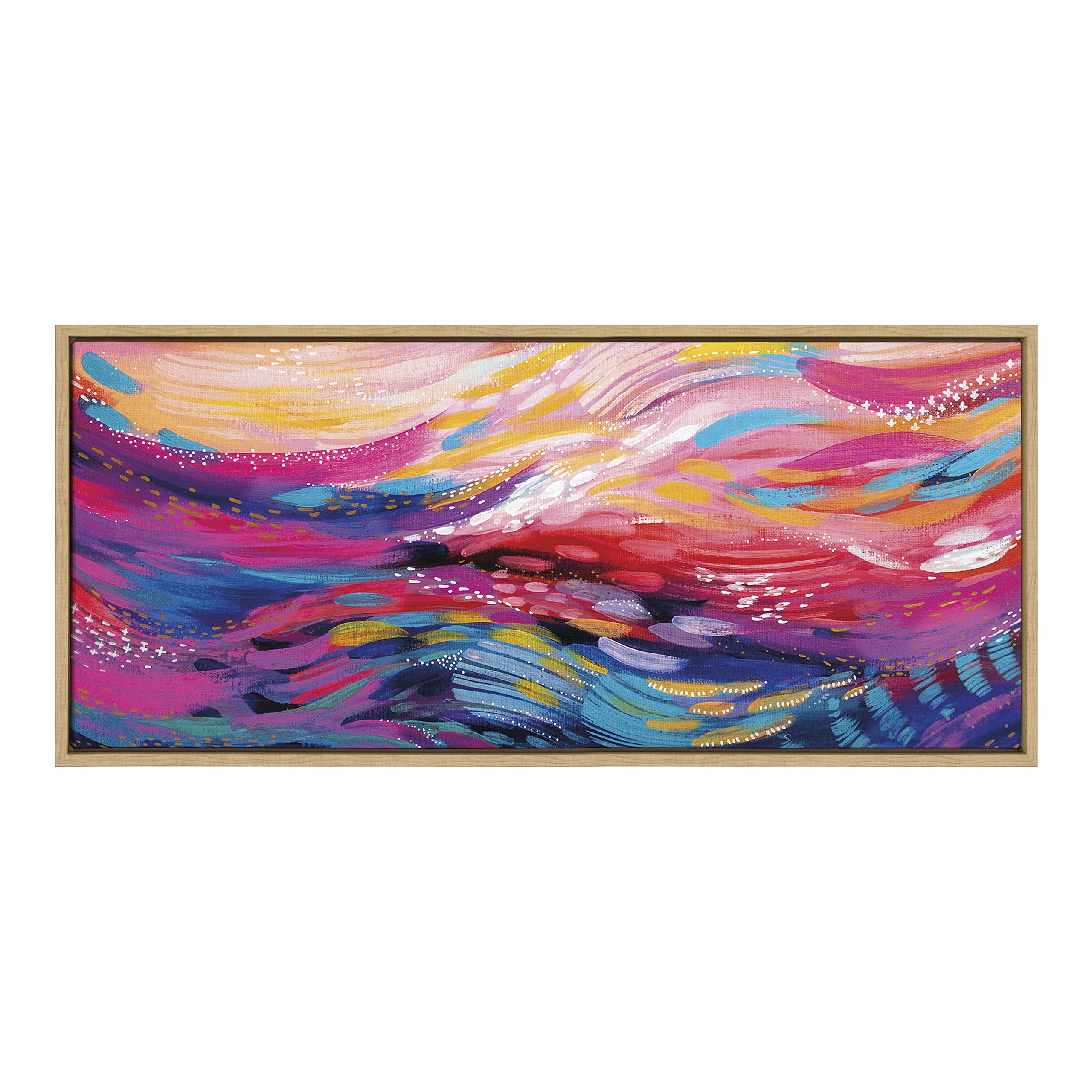Kate And Laurel Sylvie Brush Strokes 90 Framed Canvas Wall Art By Jessi Raulet Of Ettavee, 18X40 Natural, Vibrant Abstract Art F