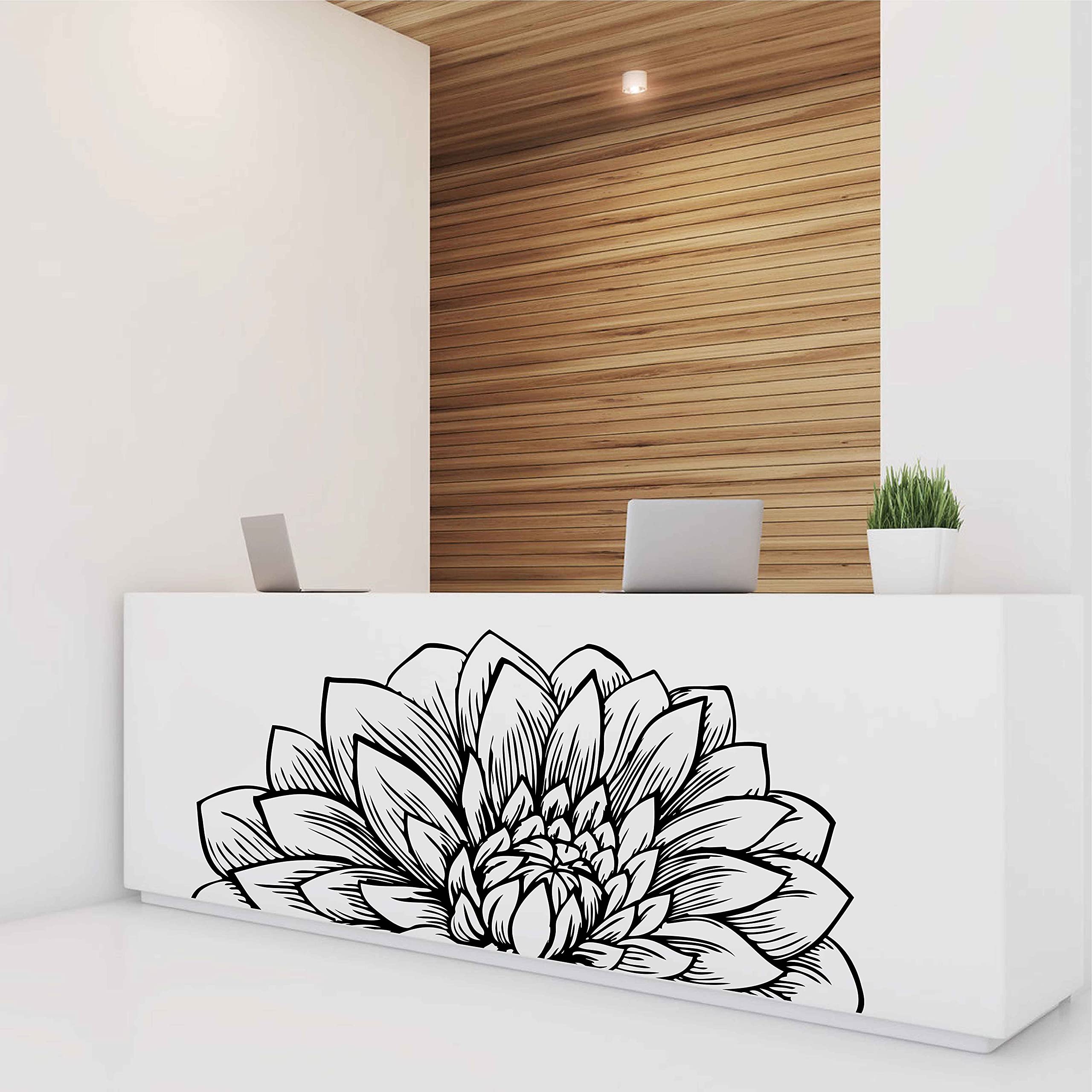 Mandala In Half Dahlia Wall Decal Lotus Flower Interior Home Decor Meditation Mandala Wall Art Stickers Ba787 (Black, M-15.7X31.