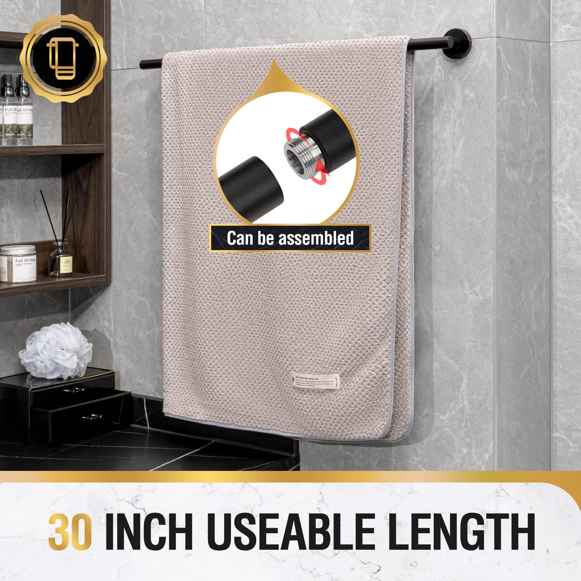 Hitslam Matte Black 31.6 Inch Towel Bar For Bathroom, Sus304 Stainless Steel Bathroom Towel Rack Wall Mounted, Modern Home Decor