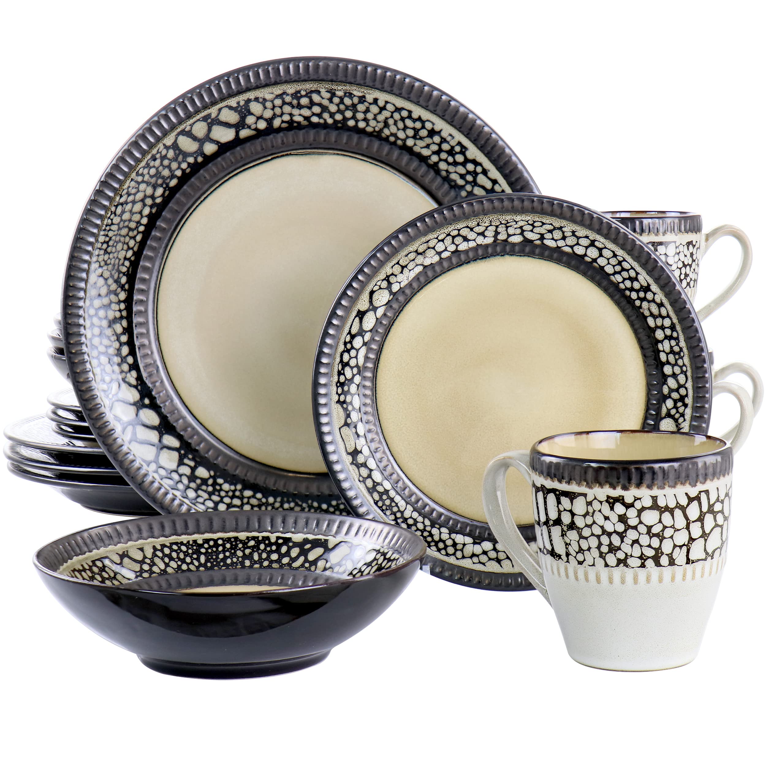 Elama Desert Sand 16 Piece Stoneware Dinnerware Set, Brown