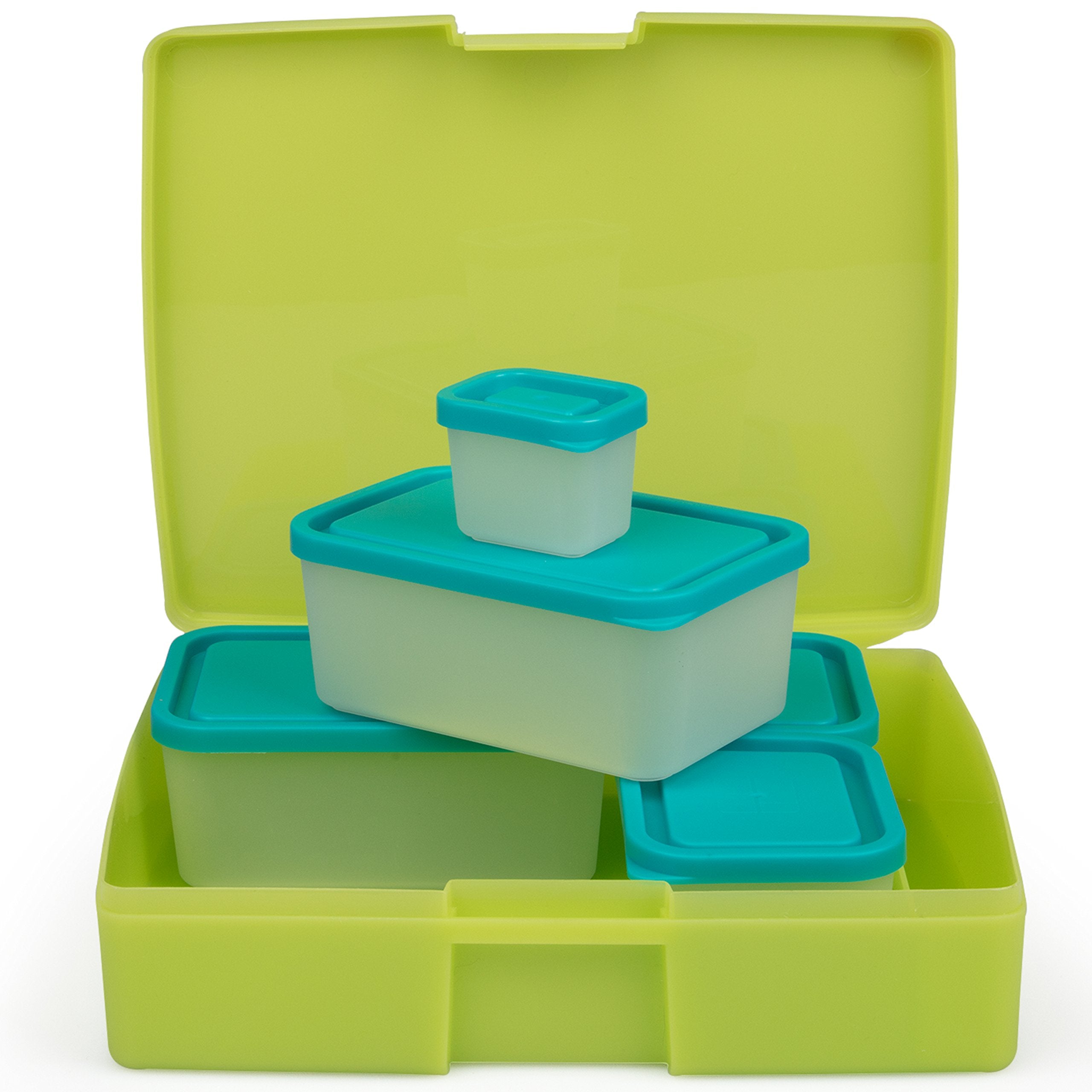 Bentologytm Green Bento Lunch Box Set W 5 Removable Nesting Containers- Adapt Inner Compartment Portion Sizes-Meal Prep Snack Ho