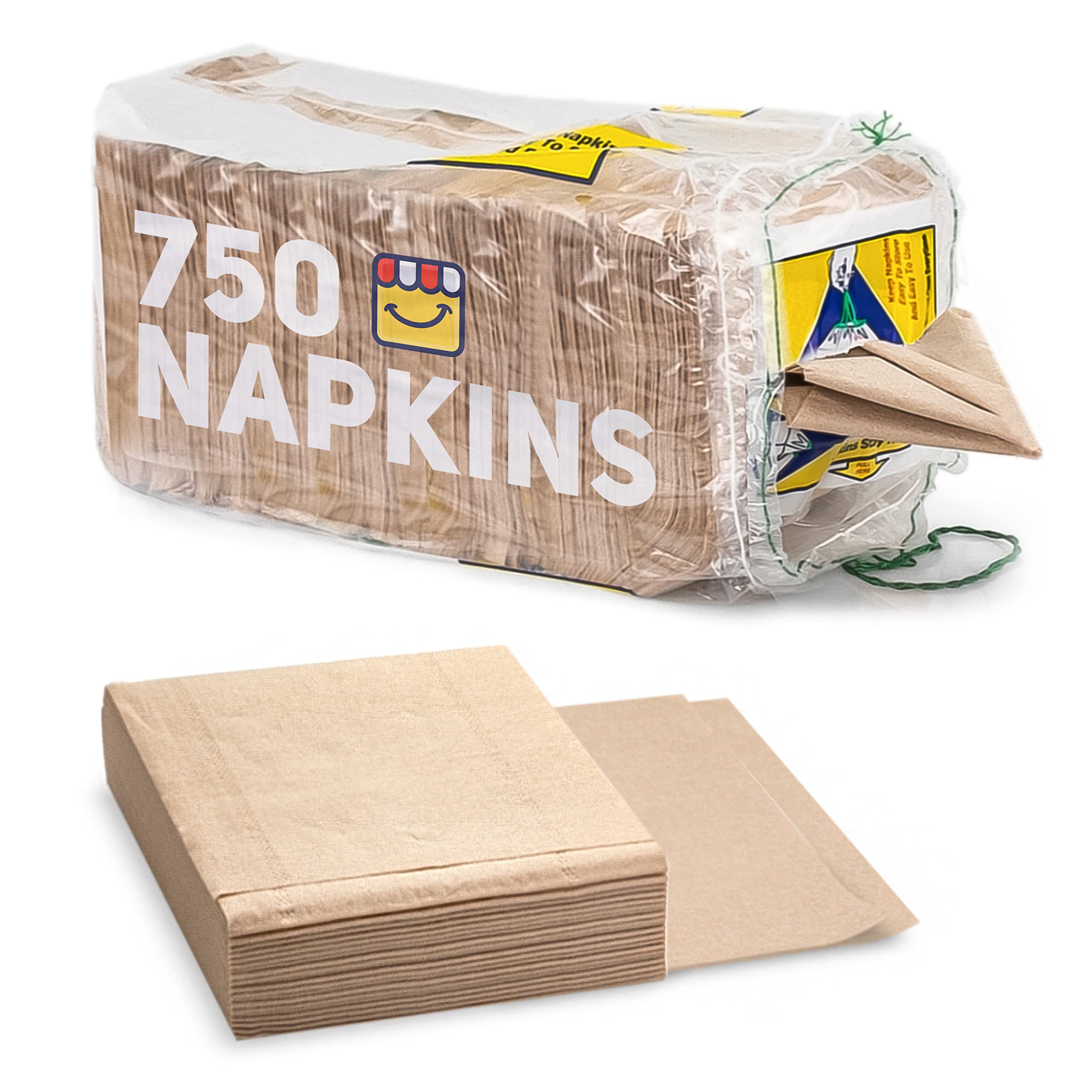 (750-Pack) Brown Napkins - Bulk Unbleached, Natural & Rustic Kraft Paper Napkins - Eco-Conscious Disposable Kitchen Tissue Suppl