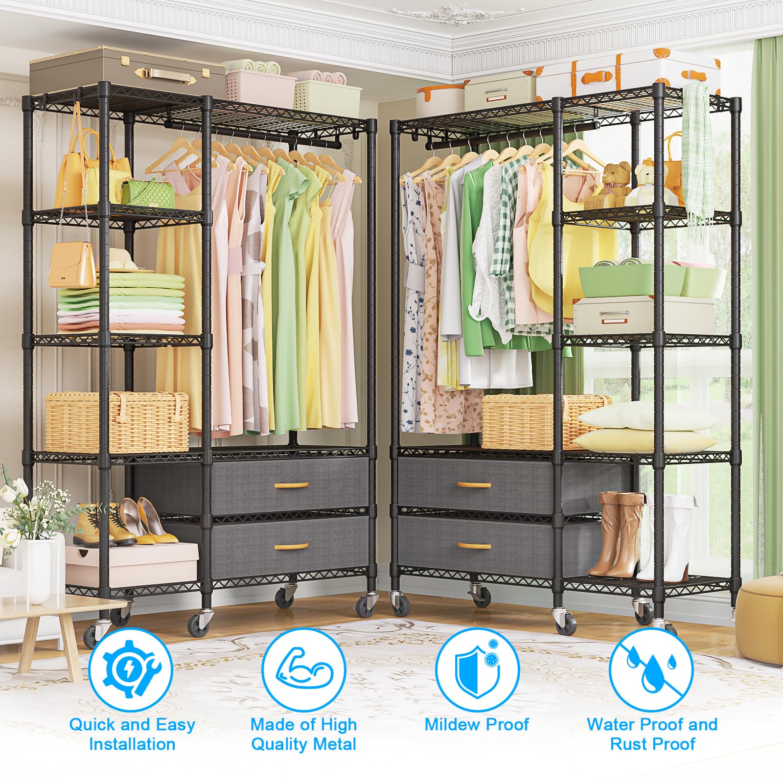 Ulif F3R Heavy Duty Clothes Rack(With Lockable Wheels)Freestanding Clothing Racks For Hanging Clothes