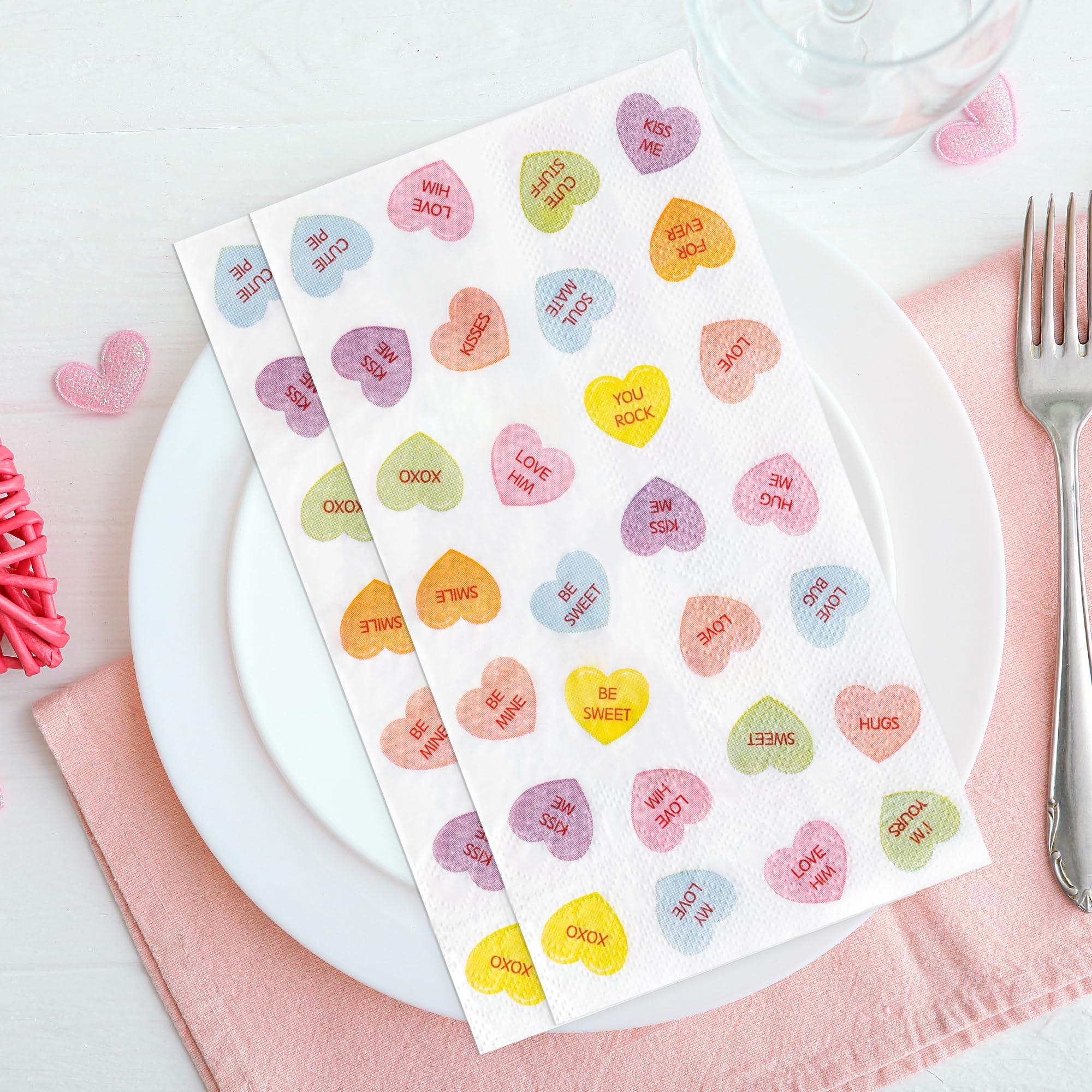Grobro7 100 Pcs Valentine'S Day Conversation Heart Napkins Love Motto Disposable Guest Towels 3 Ply Bathroom Restaurant Paper Ha