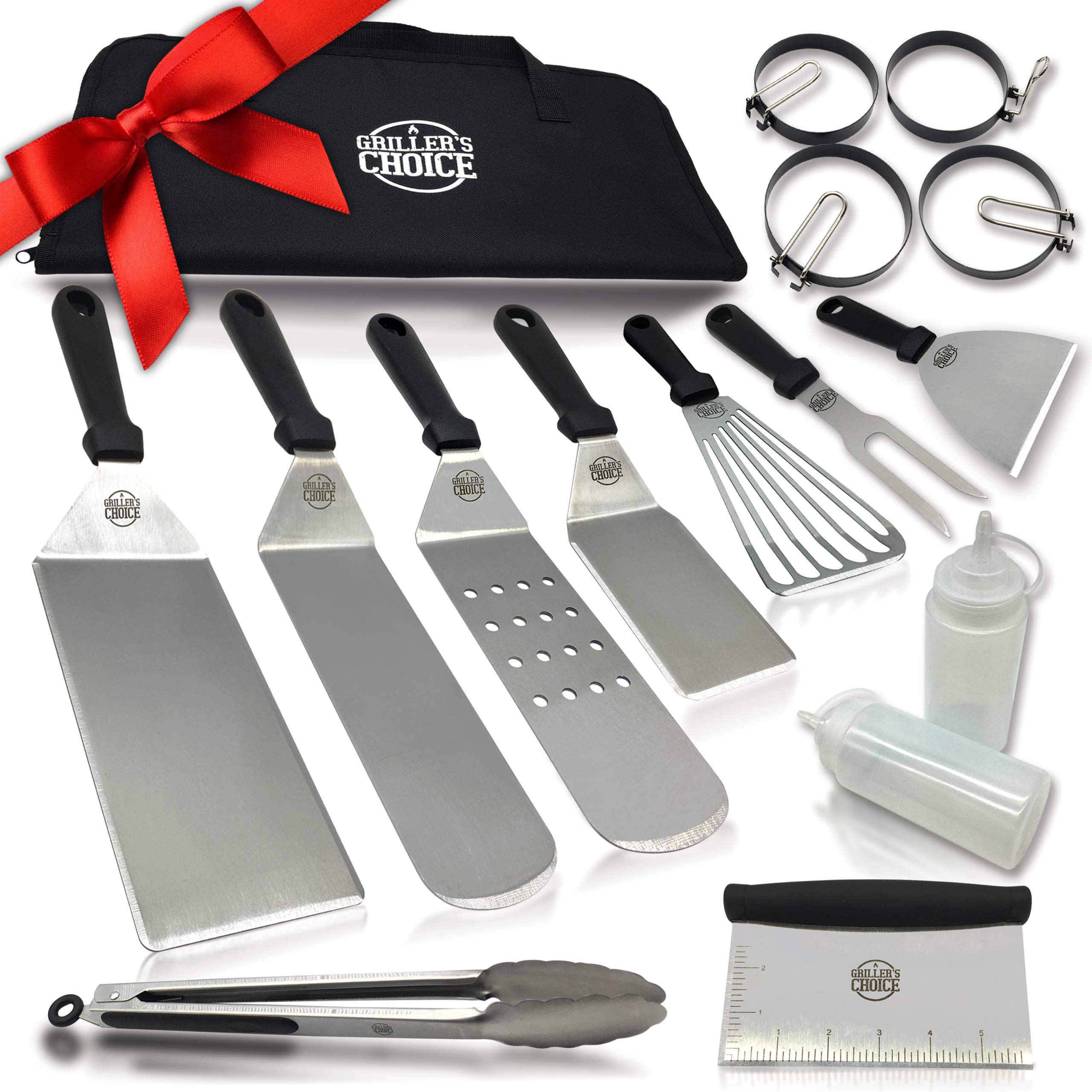 Grillers Choice Griddle Accessories Set Metal Spatulas  Commercial Heavy Duty Stainless Steel,Flat Top,Grill,IndoorOutdoor,Hib