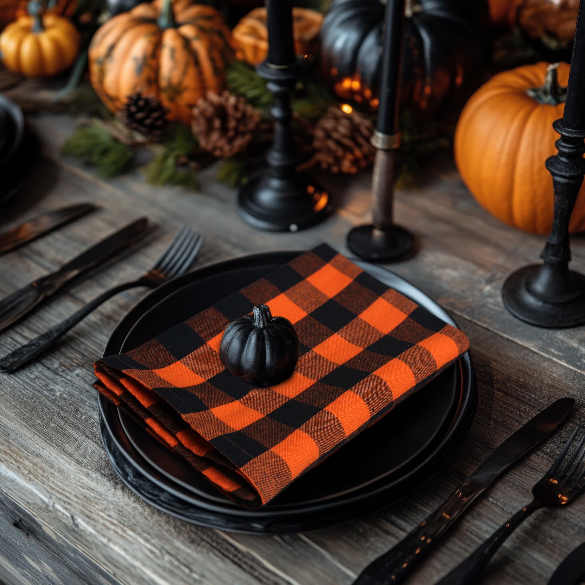 Cotton Craft Halloween Cloth Napkins - Set Of 12 Pure Cotton Dinner Napkins - Soft Reusable Washable Halloween Party Fall Harves