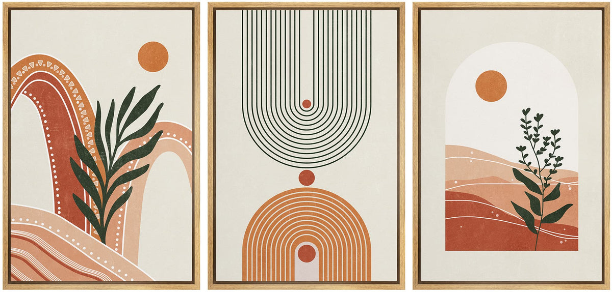 Idea4Wall Framed Canvas Print Wall Art Set Geometric Arch Sunny Desert Plants Abstract Nature Illustrations Modern Art Nordic Ze