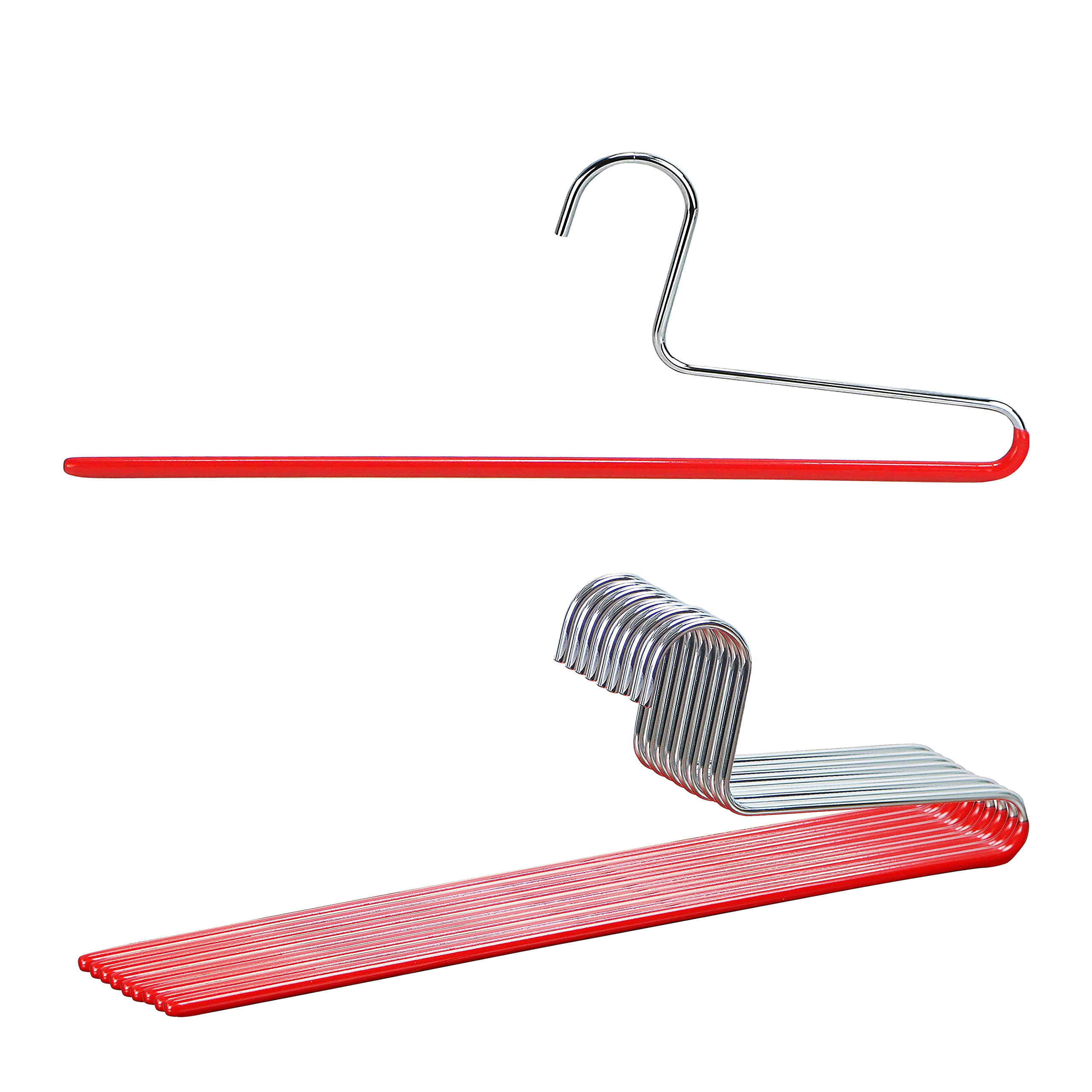 Mawa By Reston Lloyd Trouser Series Non-Slip Space-Saving Clothes Hanger With Single Rod For Pants, Style Kh/1, Set Of 10, Red