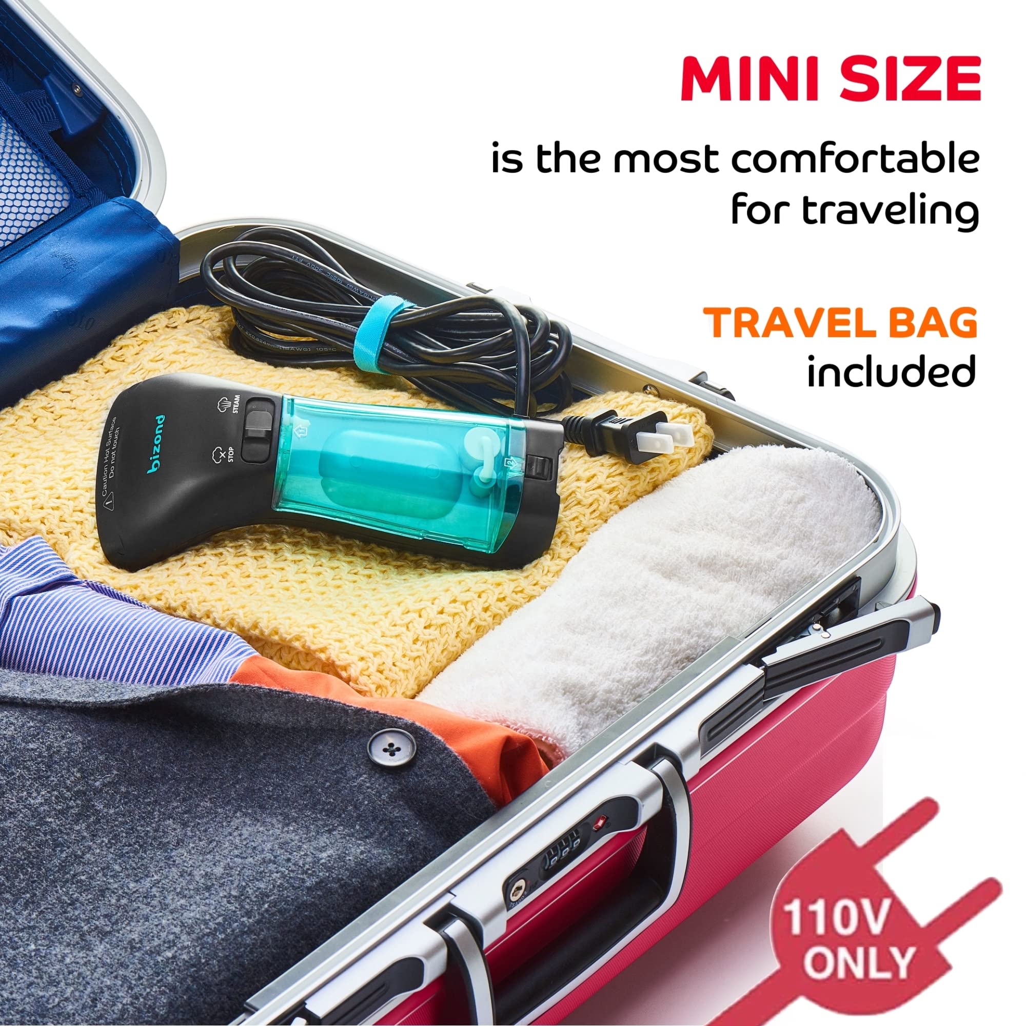 Bizond Steamer For Clothes, Travel Handheld Portable Steamer For Garment And Fabric - No Spitting, Safe And Little Handy - Compa