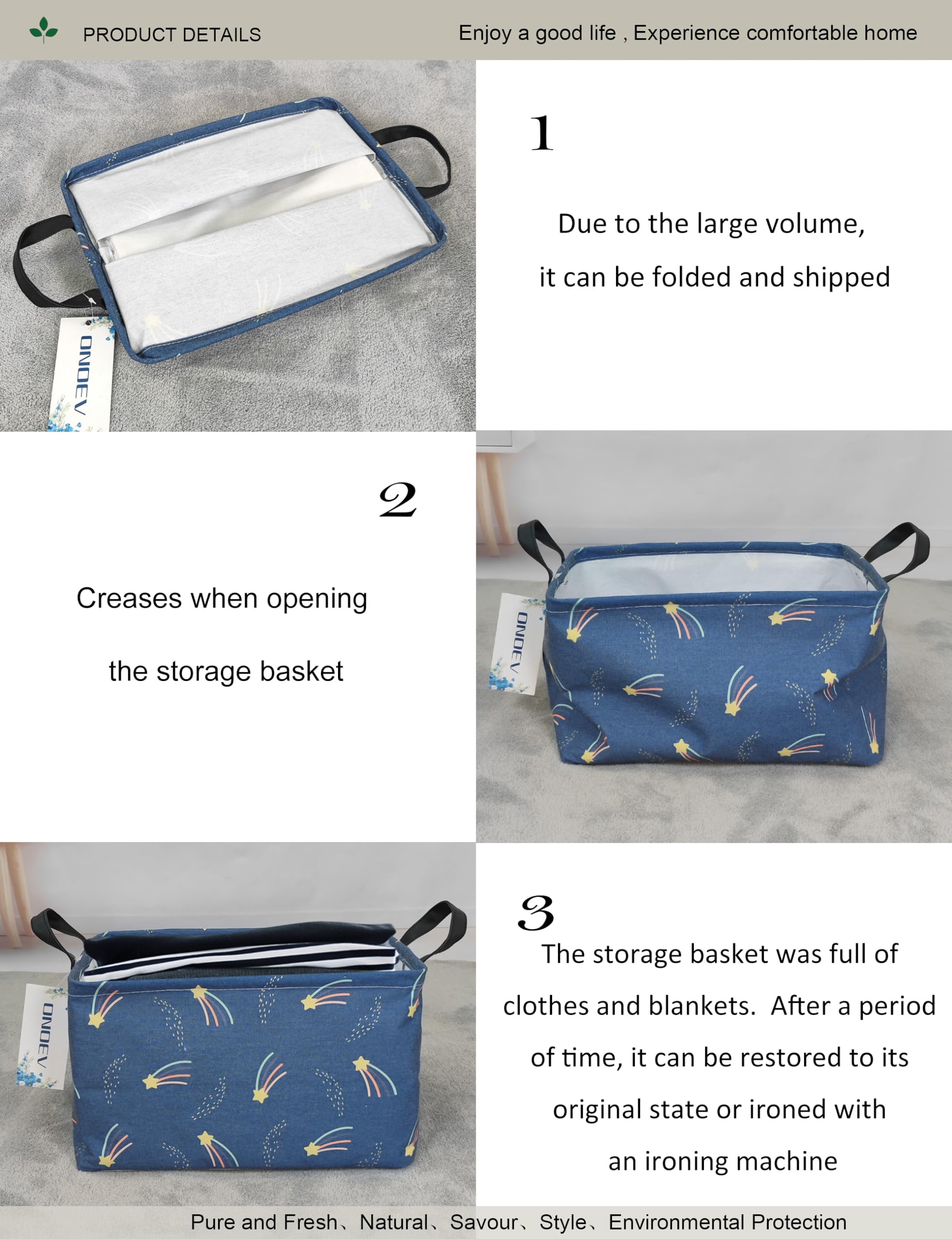 ONOEV Rectangular Folding Laundry Basket,waterproof Canvas Basket,gift basket,Suitable for children s room,Office,Clothes,Toys S