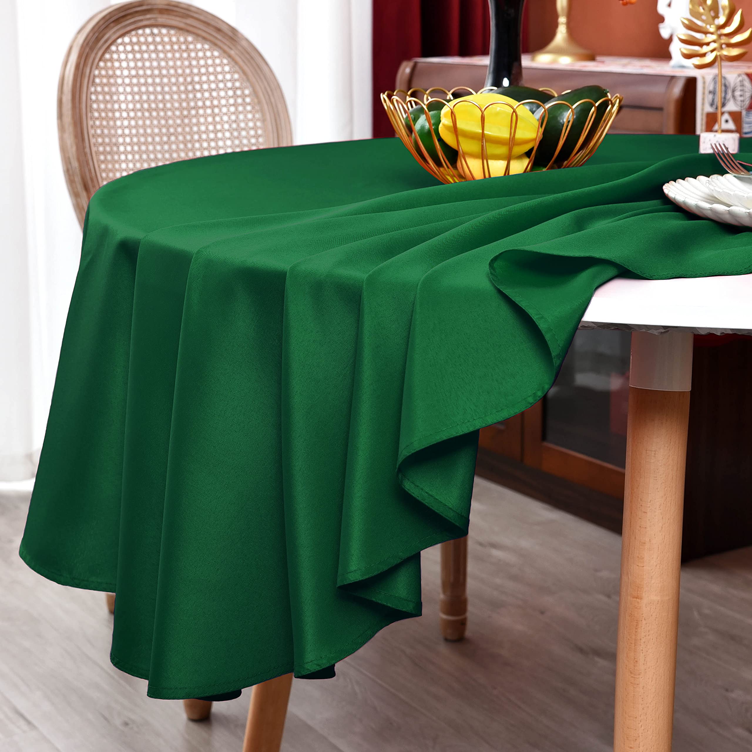 Meanmoy Green 210 Gsm Water & Stain Resistant Round Tablecloth For Circle Table - Solid 48 Inch Table Cloth Cover In Wrinkle Fre