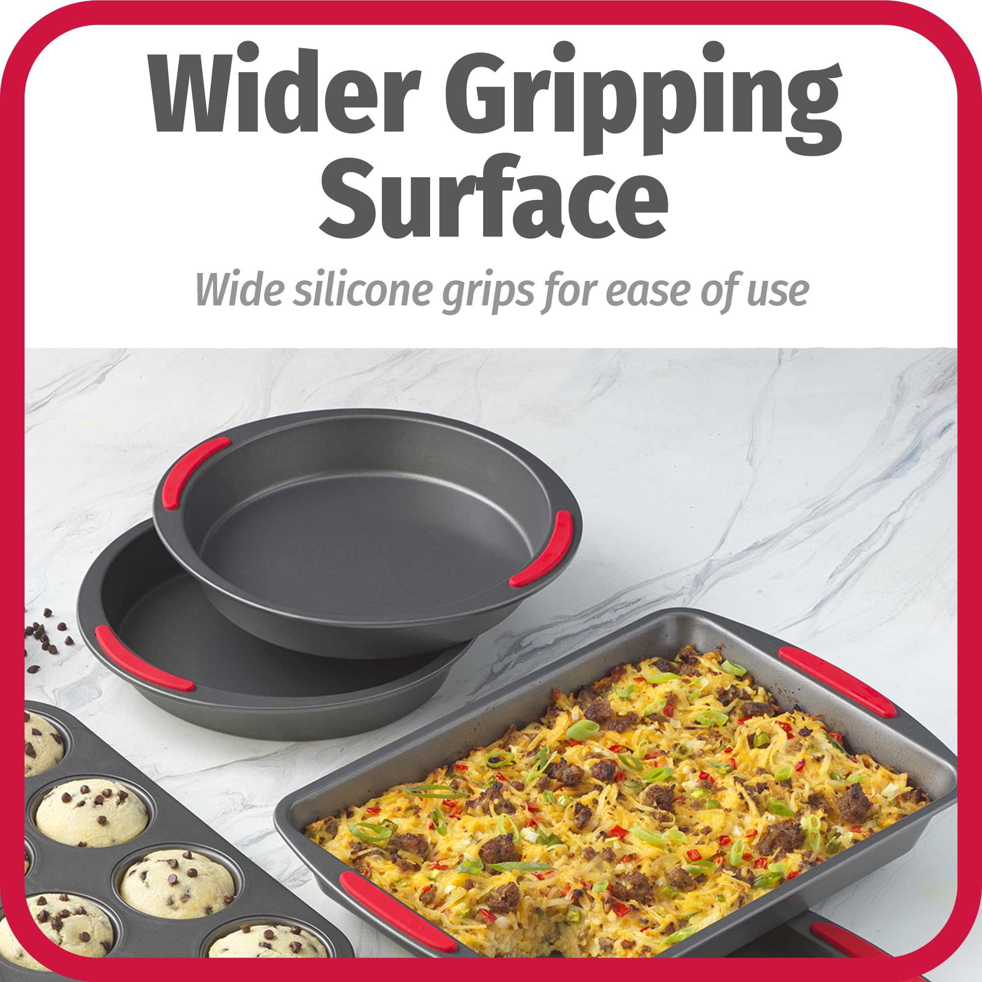 Goodcook 5-Piece Mega Grip Nonstick Bakeware Set - Cookie Sheet Pan, 2 9    Round Cake Pans, 13    X 9    Bake & Roast Pan, 12-C