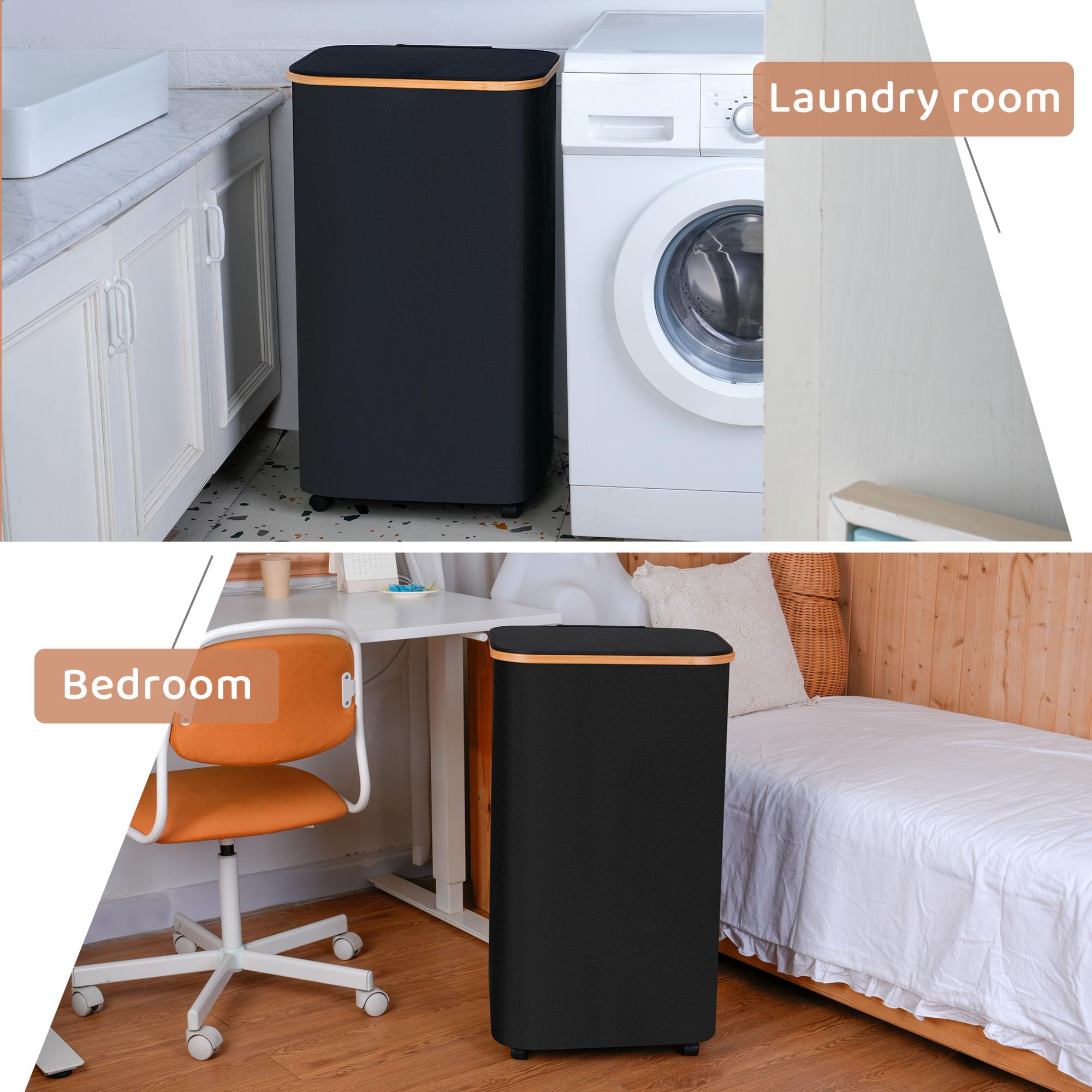 Iegrow 110L Laundry Basket With Wheels,Clothes Hamper For Laundry,Laundry Hamper With Lid And Inner Bag, For Laundry Room, Bedro