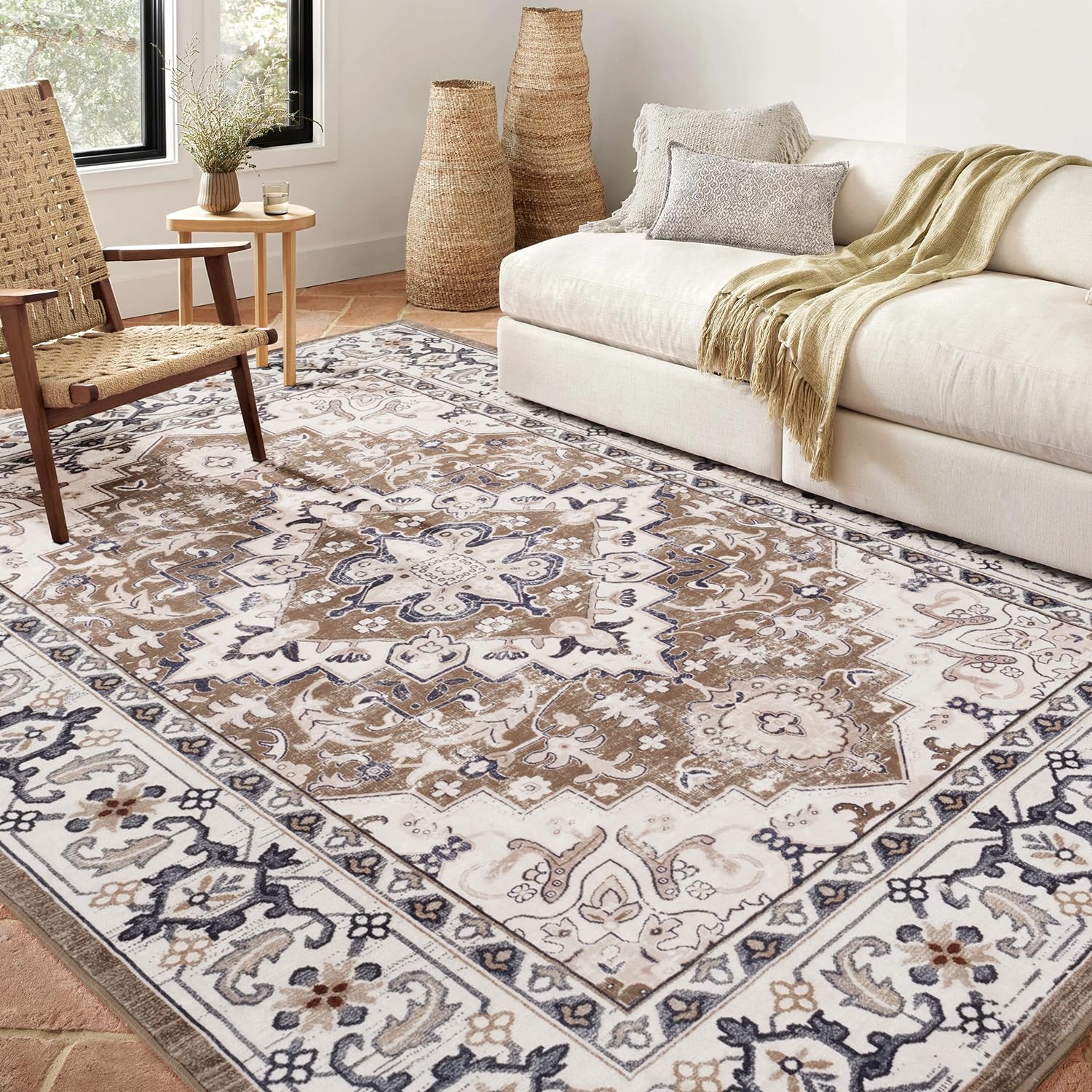 Lofus 5x7 Area Rugs for Living Room, Washable Area Rug, Rugs for Bedroom, Kitchen Rugs, Vintage Boho Carpet, Soft Non-Slip, Low 