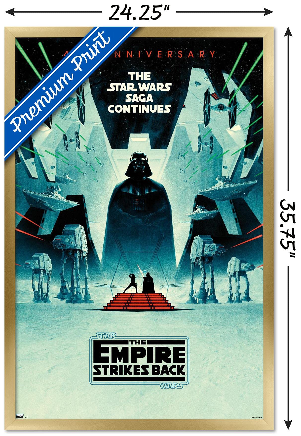 Trends International Star Wars: The Empire Strikes Back - 40Th Anniversary Wall Poster, 22.375'' X 34'', Gold Framed Version