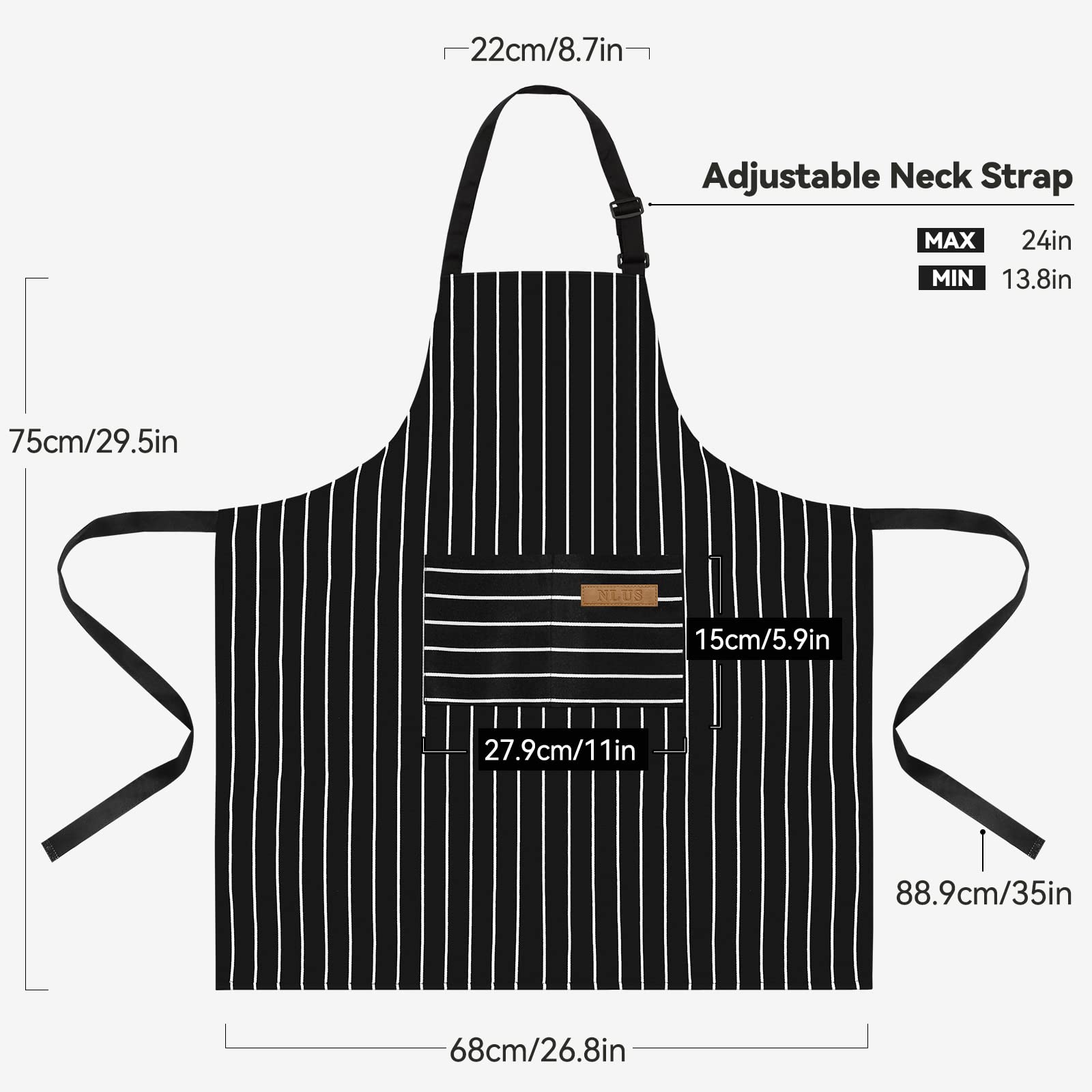 Nlus 2 Pack Cooking Aprons For Women With Pockets Adjustable Kitchen Bib Aprons For Women Men Chef, Black/White Stripe (Classic