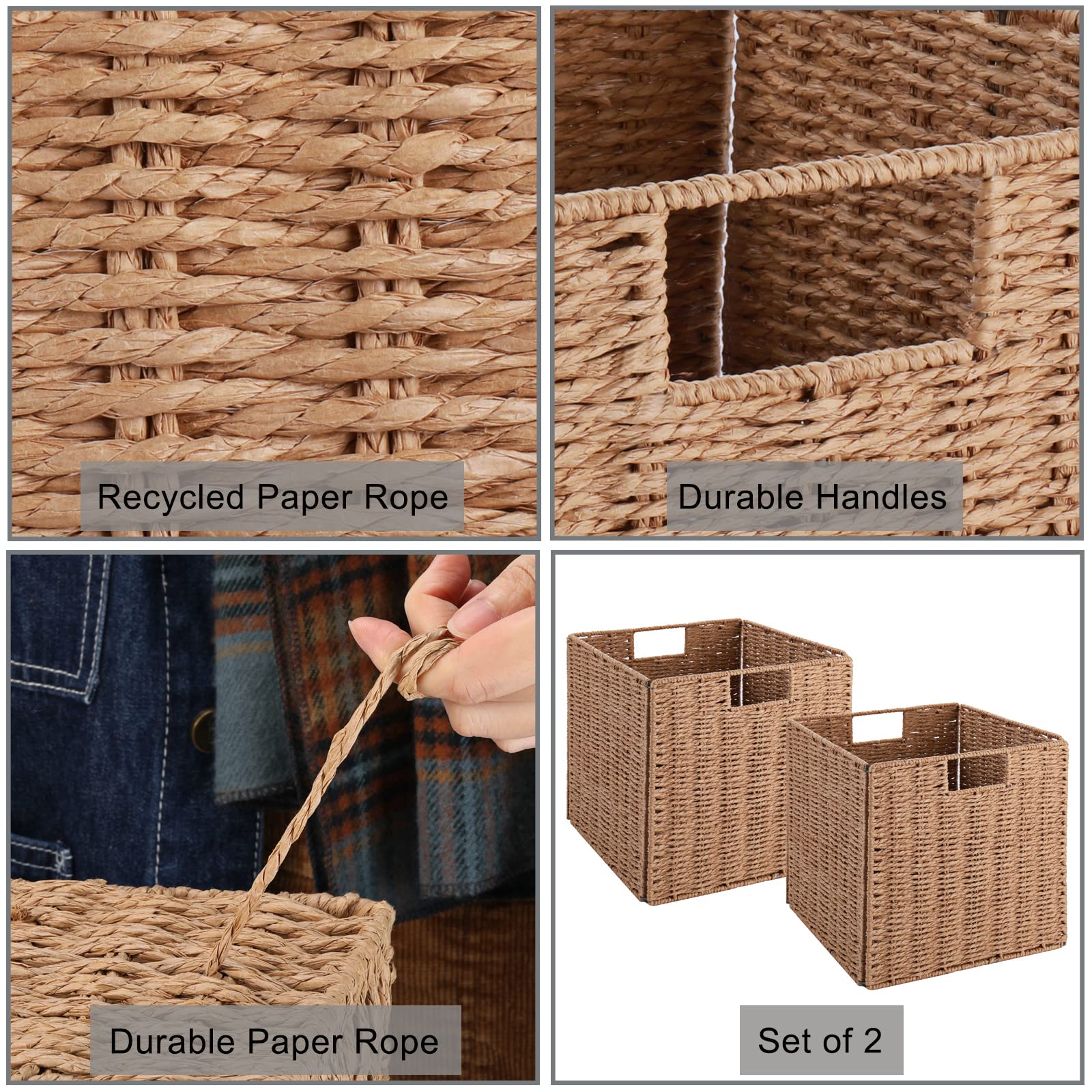 Vagusicc Wicker Storage Basket, Set Of 2 Hand-Woven Wicker Basket, 11 Inch Storage Baskets For Organizing And Decor, Foldable Cu