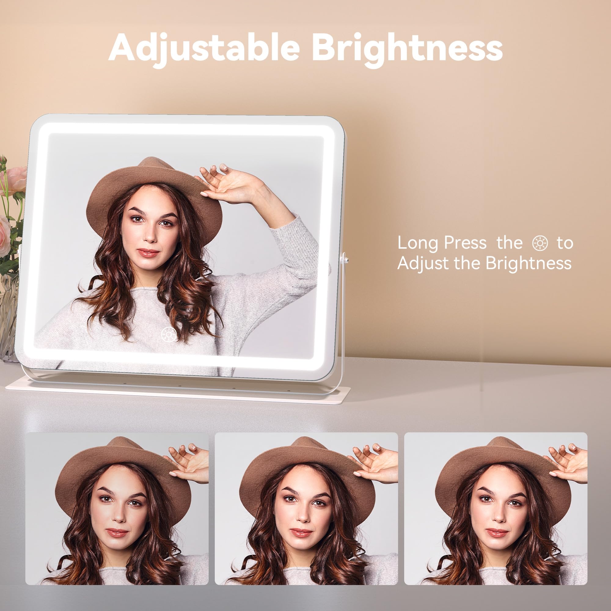 MINISO Vanity Mirror with Lights, 20 x 16 LED Makeup Mirror, Light & Brightness Adjustment, Smart Sensor, 360Rotation, Aluminum