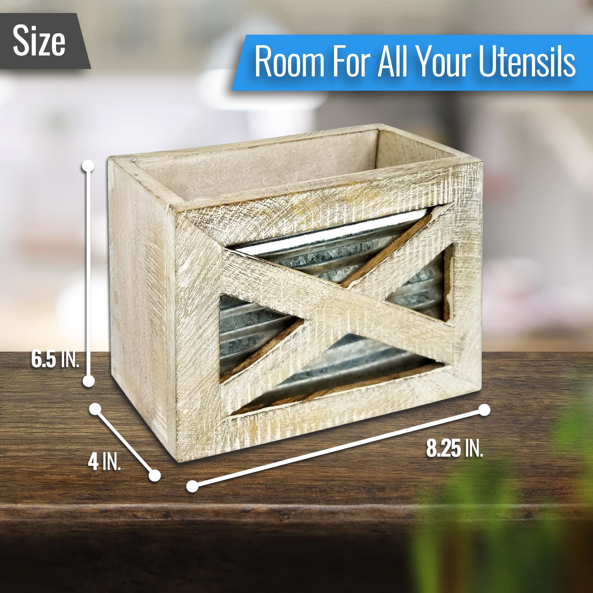 My Vintage Finds Rustic Utensil Holder Wooden Kitchen Farmhouse Utensil Holder For Countertop Distressed Whitewash