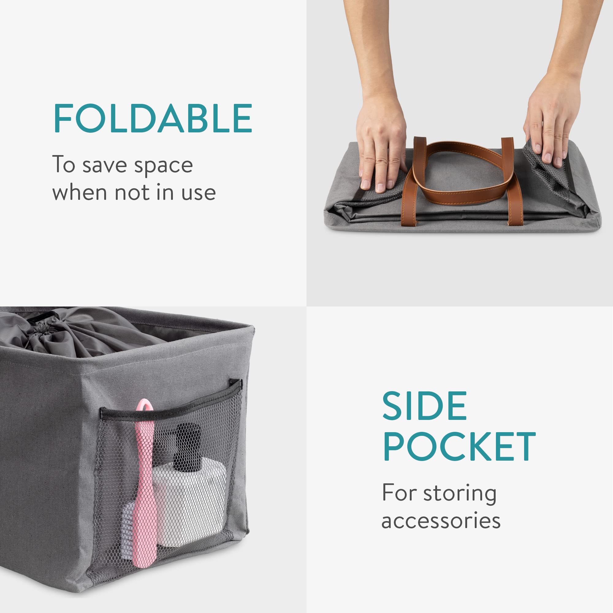 Navaris Collapsible Laundry Baskets - Set Of 2 - Foldable Washing Hampers - Clothes Storage Bins With Fabric Drawstring Lid & Si