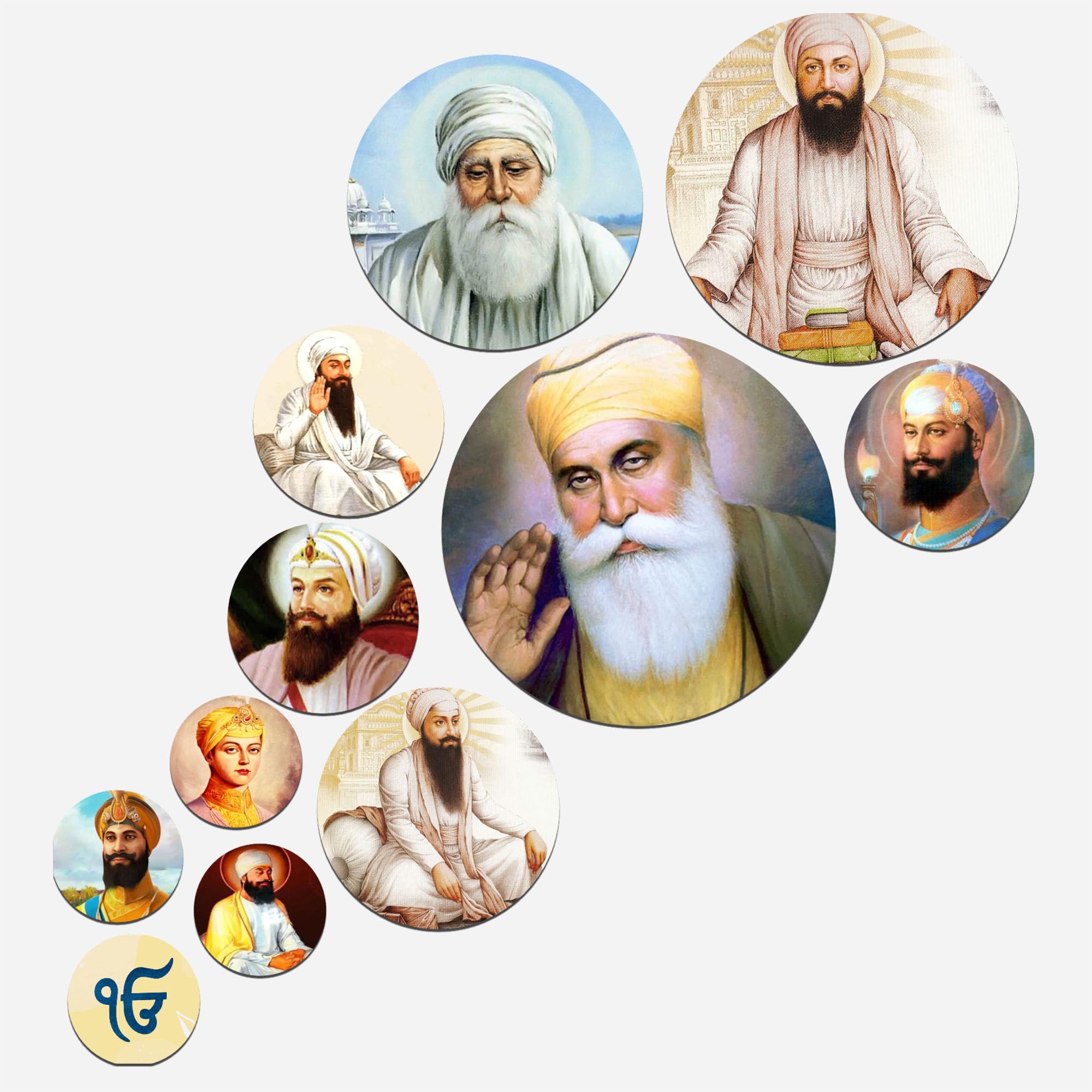 Artvibes Gurunanak Dev Ji Round Shape Mdf Wooden Wall Decor Items | Spiritual Decor Items | Wall Art Paintings | Wall Illustrati