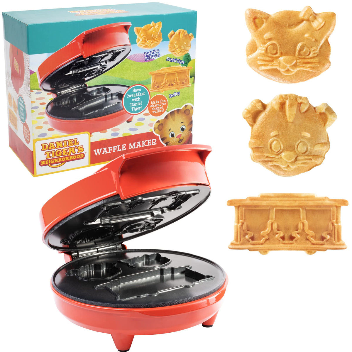 Daniel Tiger Neighborhood Waffle Maker Iron- Electric Nonstick Waffler Feat. 3D Mini Character Shaped Waffles Pancakes- Daniel T