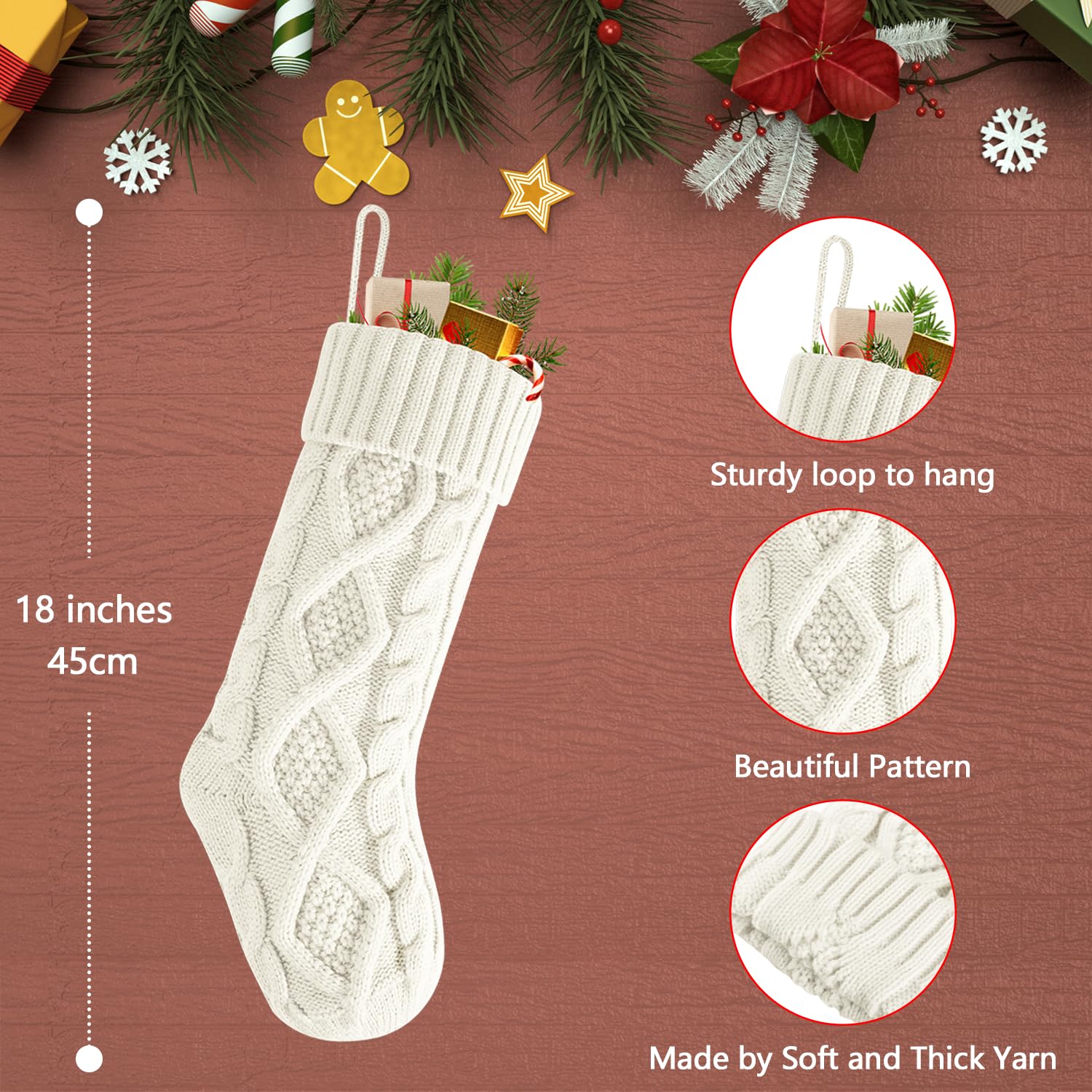 Kunyida 14 4PCS Unique Burgundy Knit Christmas Stockings,Style2