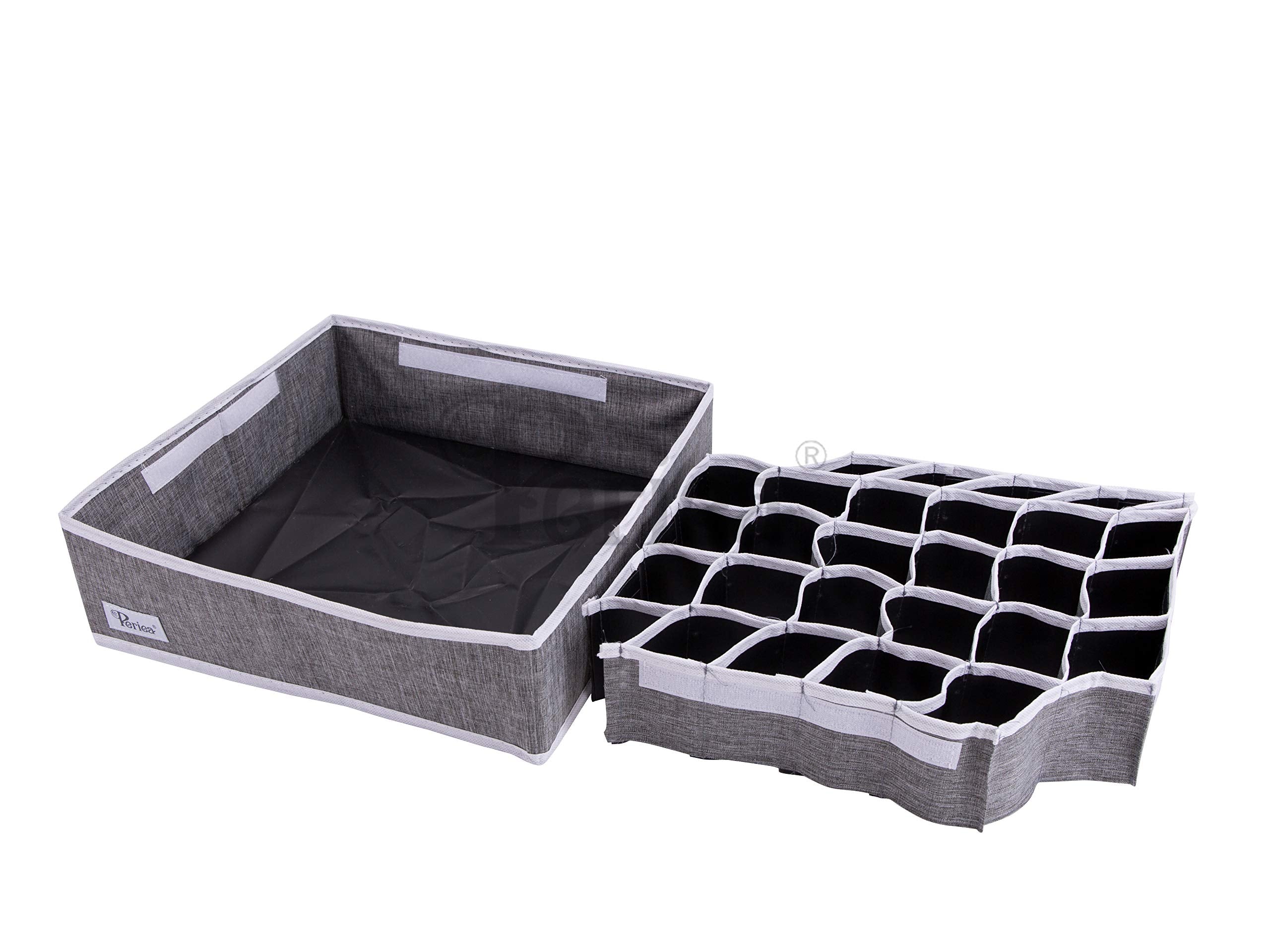 Periea Drawer Organizer Bedroom Underwear 30 Cell 'Fosy' (Premium, Silver Grey with White Piping)