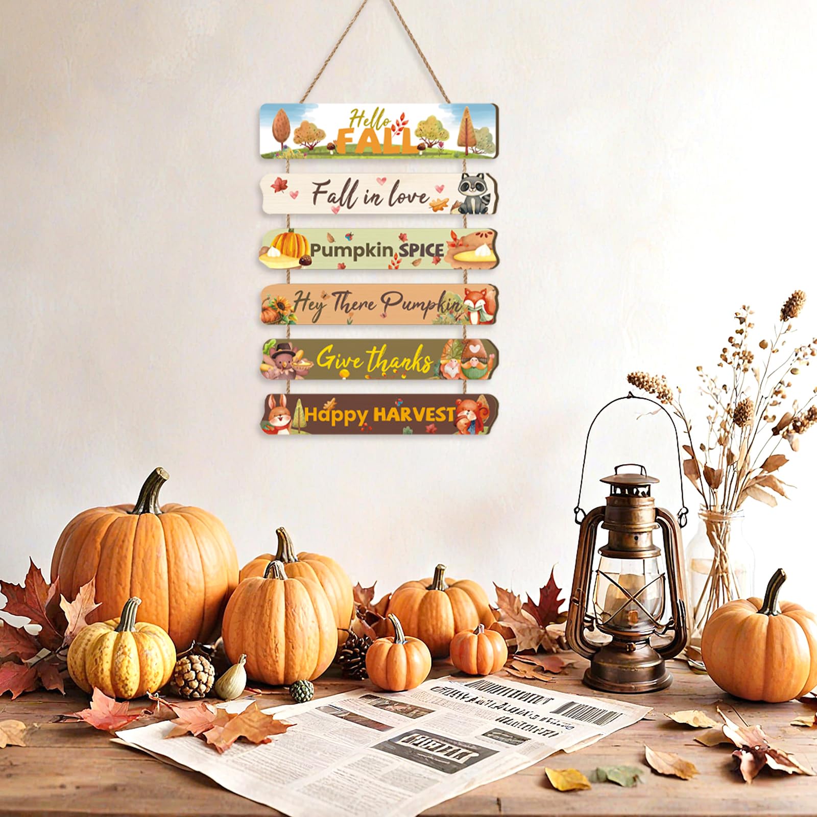 Ausril Hello Fall Door Decor,Happy Harvest Door Hanging,Thanksgiving Autumn Wall Plaque,Pumpkin Wall Hanging Sign,Autumn Door De