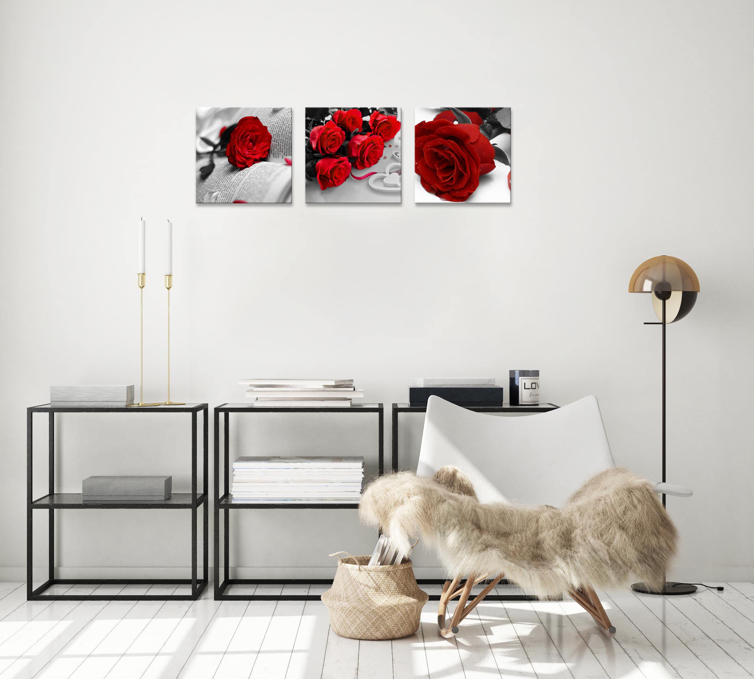 Nan Wind 3 Pcs Black White With Red Wall Art Red Rose Wall Decor Abstract Decorations Flower Picture On Canvas For Home Decor St