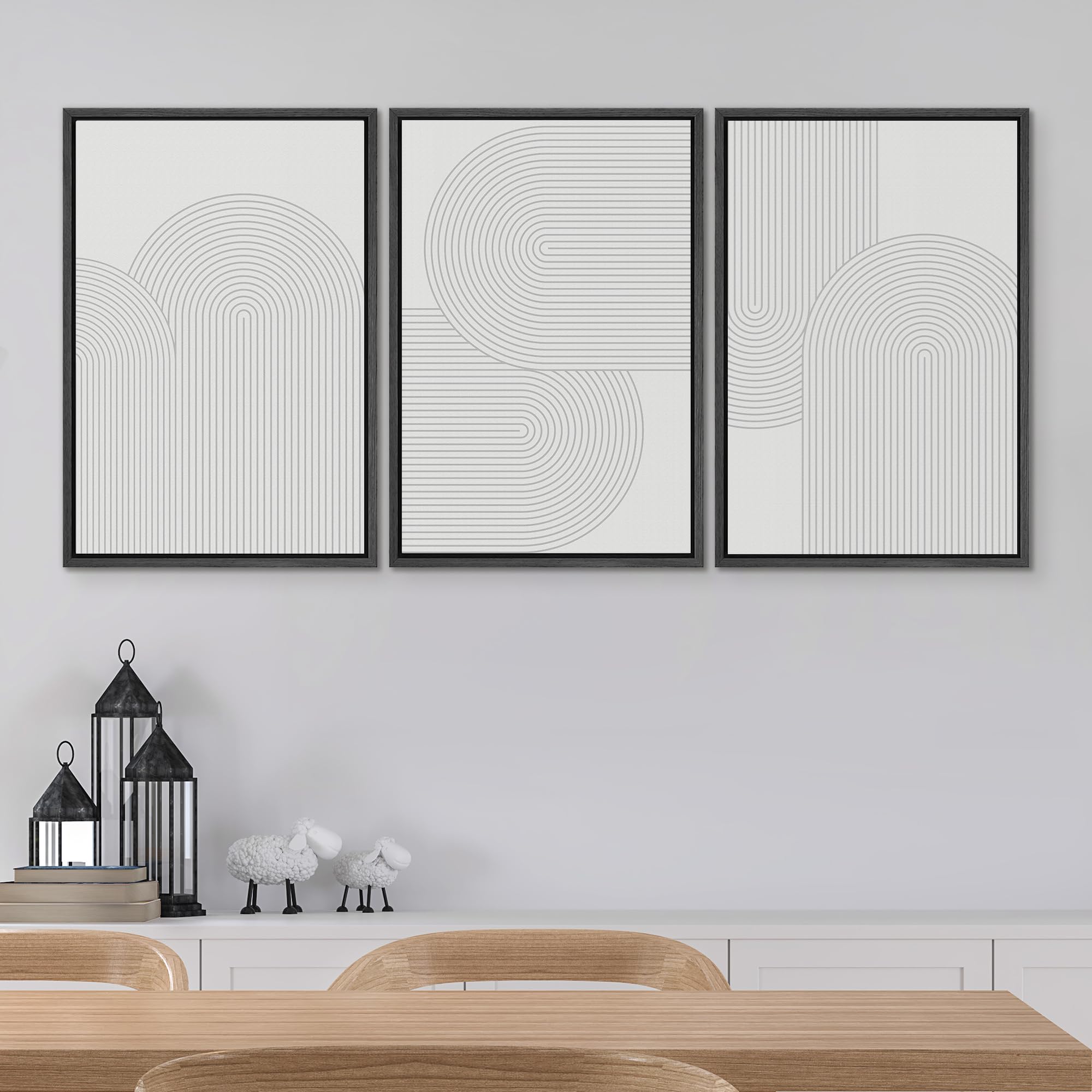 Signwin Framed Canvas Print Wall Art Set Geometric Duotone Futuristic Arches Shapes Abstract Illustrations Modern Art Decorative