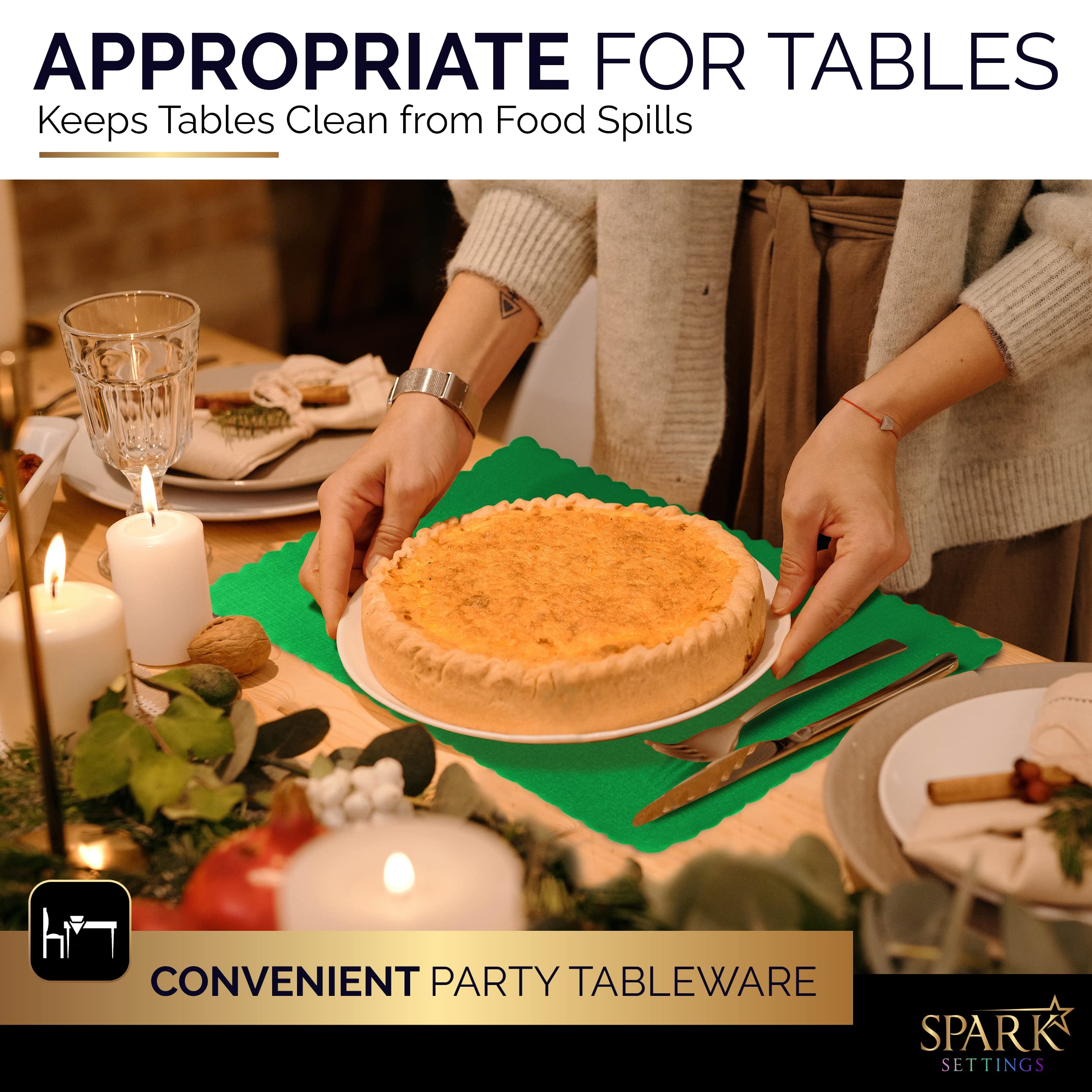 Paper Placemat Disposable  Kiwi Place Mats with Scalloped Edges  Durable Paper Placemat for Holiday Wedding Party Supplies Decor  9.75 X 14 Inches  Pack of 50 - by SparkSettings