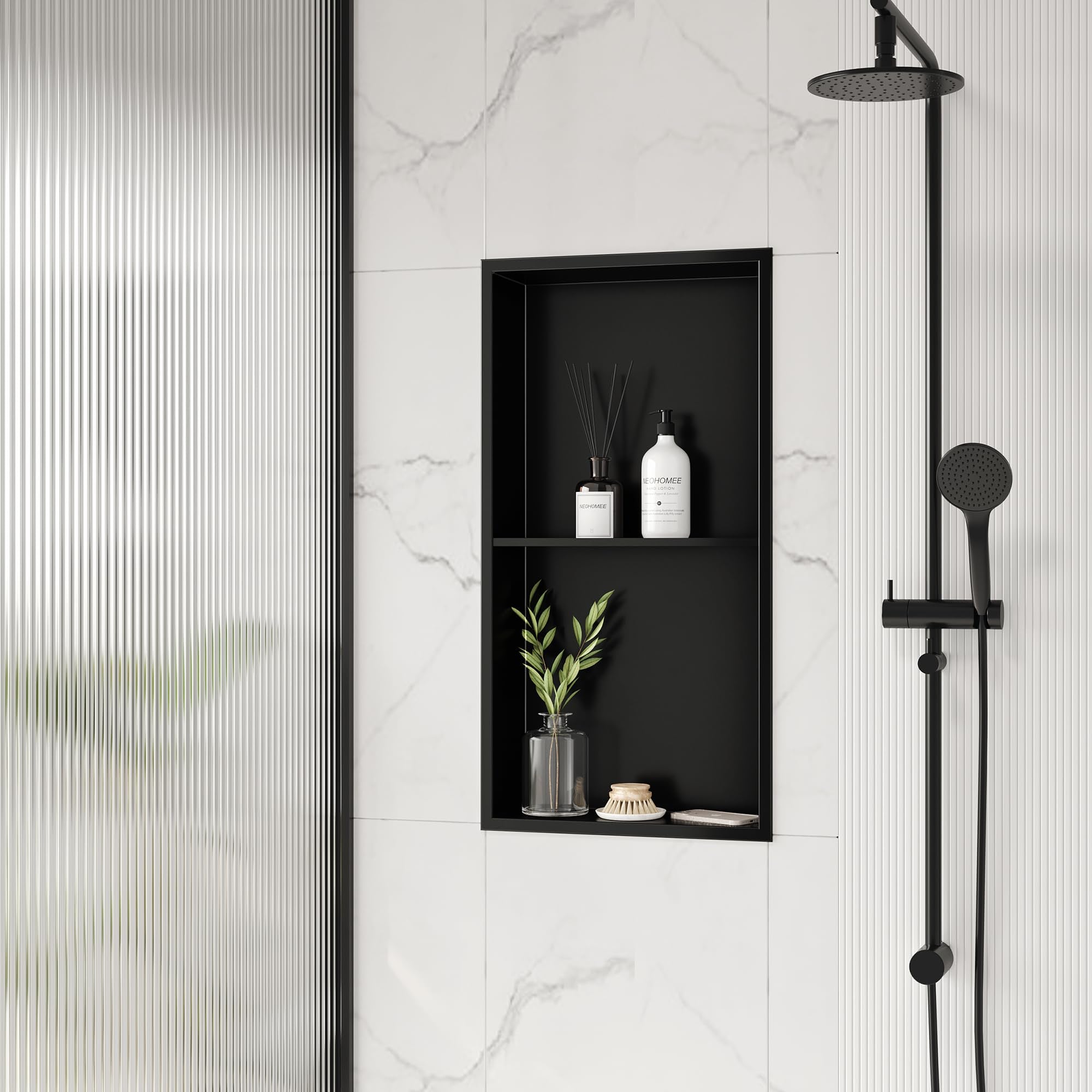 Neodrain No Tile Shower Niche, Stainless Steel Wall Niche 13.1''X25.1''(Inner Size 12''X24''), Two-Tier Bathroom Shelf, No Tile