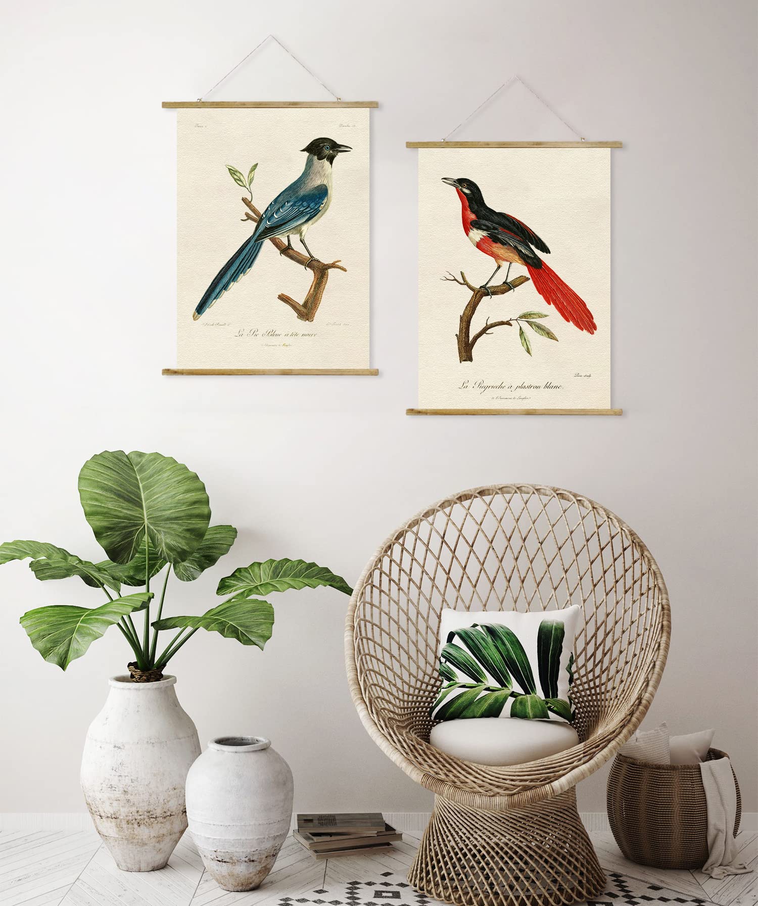 Ovfovy 2 Pack Vintage Birds Poster, Rustic Room Aesthetic, Retro Wall Art Prints Without Fading, Printed On Linen With Wood Fram