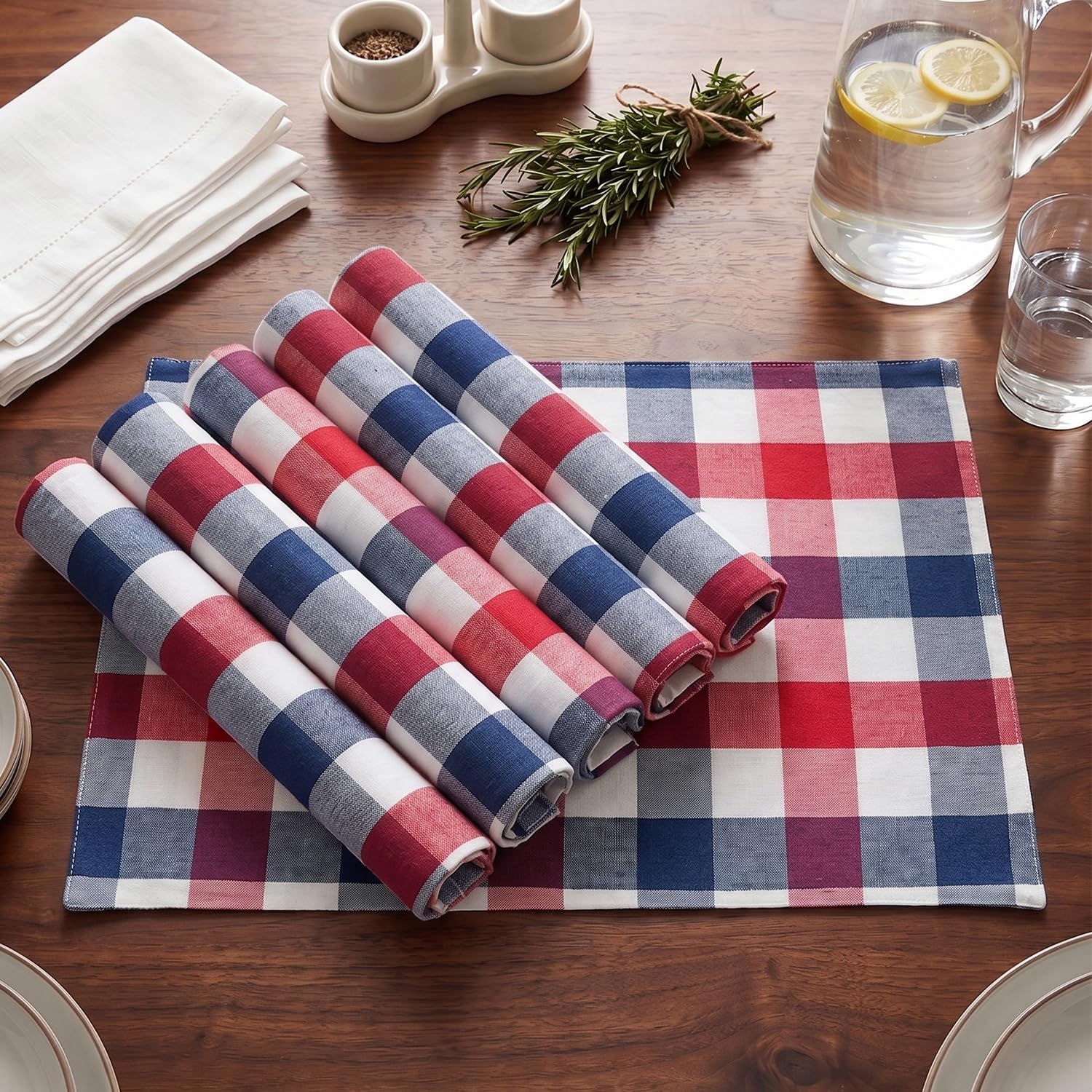Cotton Table Placemats (Set of 6) Wipeable Reversible Dining Table Mats