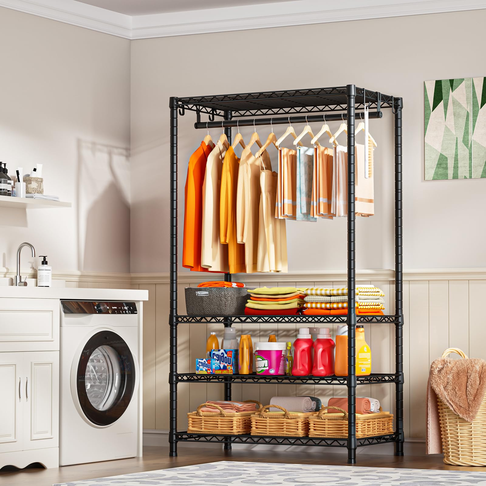 Ulif H4 Portable Closets, 4-Tier Metal Clothes Garment Rack For Bedroom And Cloakroom, Clothing Closet Storage And Organizer War