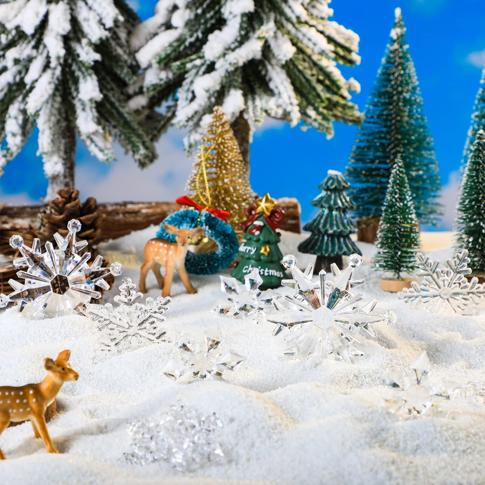 Dilunave 40 Pieces Clear Christmas Snowflake Ornaments Acrylic Christmas Tree Decorations Crystal Snowflakes Translucent Winter