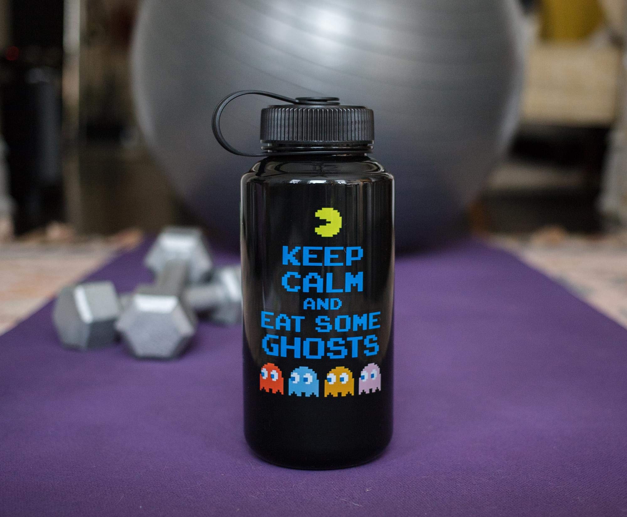 Pac-Man ''Keep Calm And Eat Some Ghosts'' Plastic Water Bottle | Holds 32 Ounces