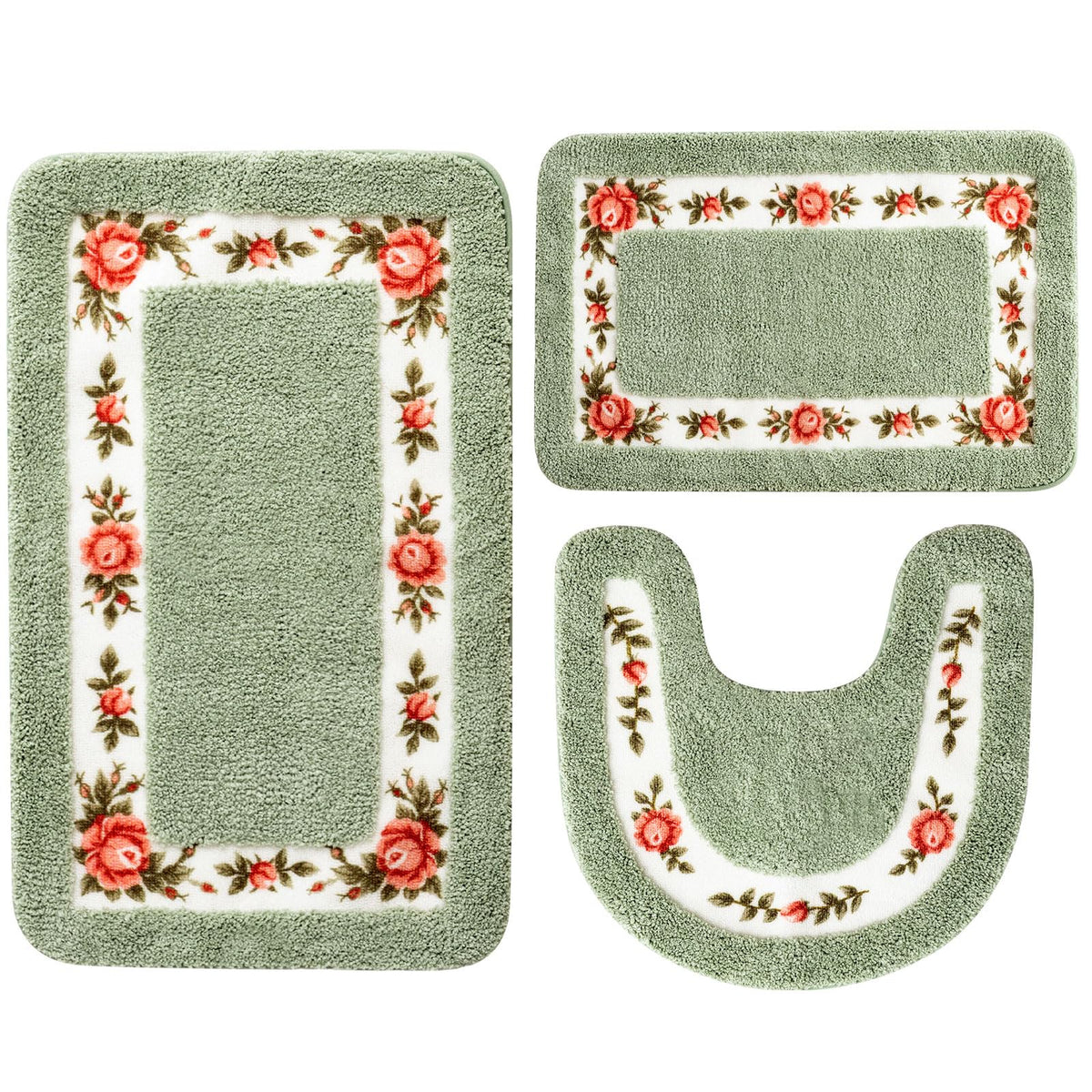 3 Pcs Rose Flowers Coquette Bathroom Rugs Set Coquette Rug Bathroom Bedroom Living Room Carpet, Floral Flower Rugs For Bedroom N