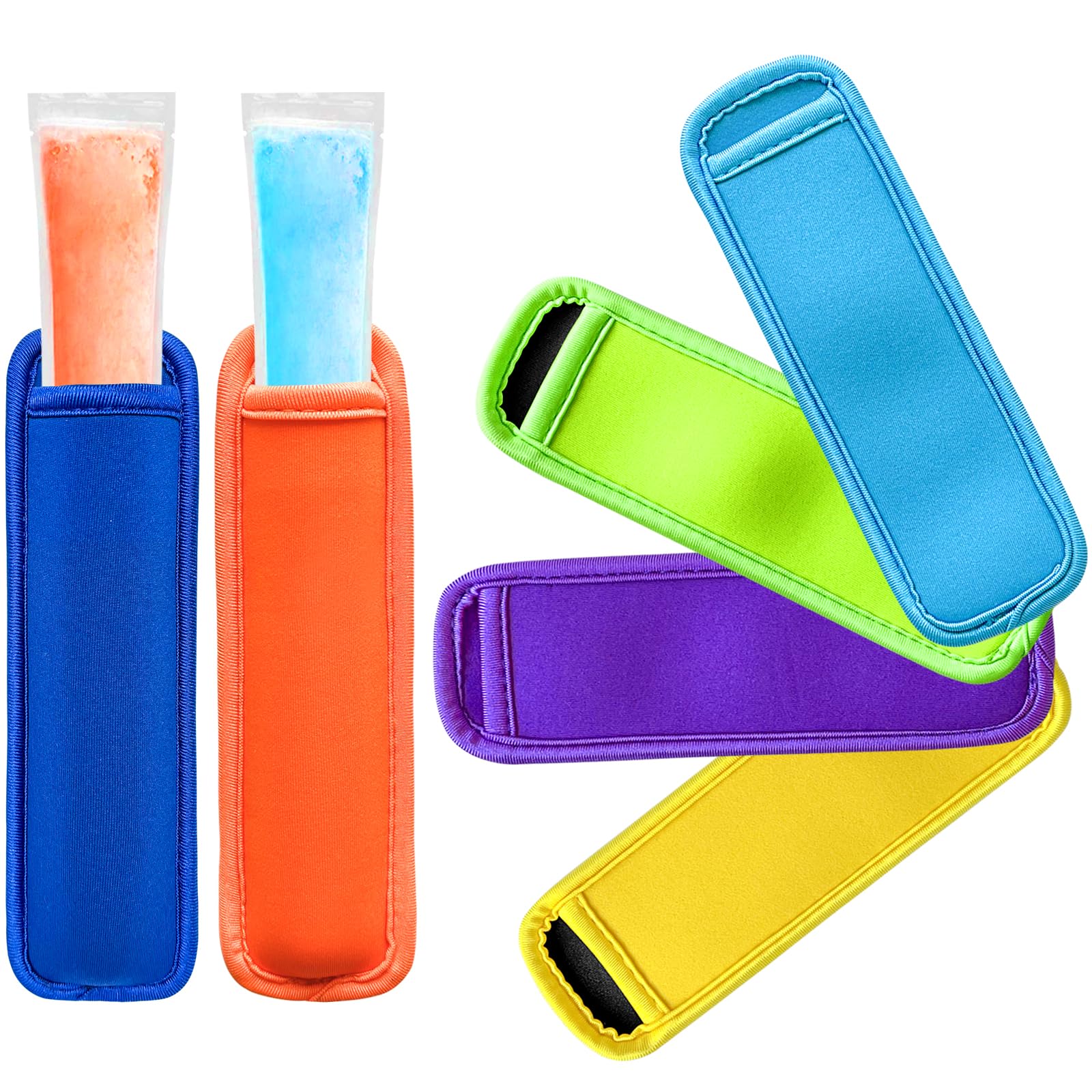 Popsicle Holder for Kids, 6 Pieces Ice Pop Neoprene Anti Freezing Sleeves, Freeze Pops Neoprene Sleeves, Cute Ice Sleeves Holder