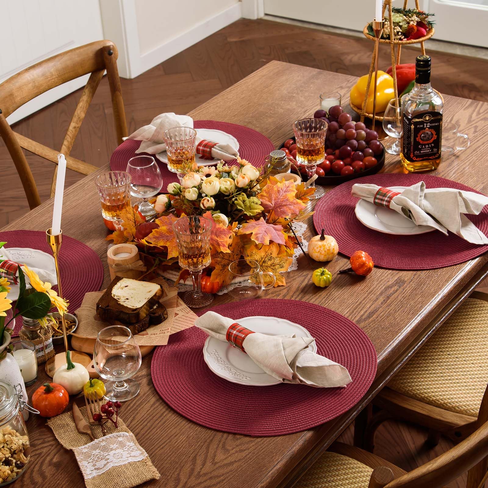 Ahhfsmei Round Braided Placemats 15 Inch Round Table Mats For Dining Tables Natural Woven Heat Resistant Place Mats Set Of 8 (Ta