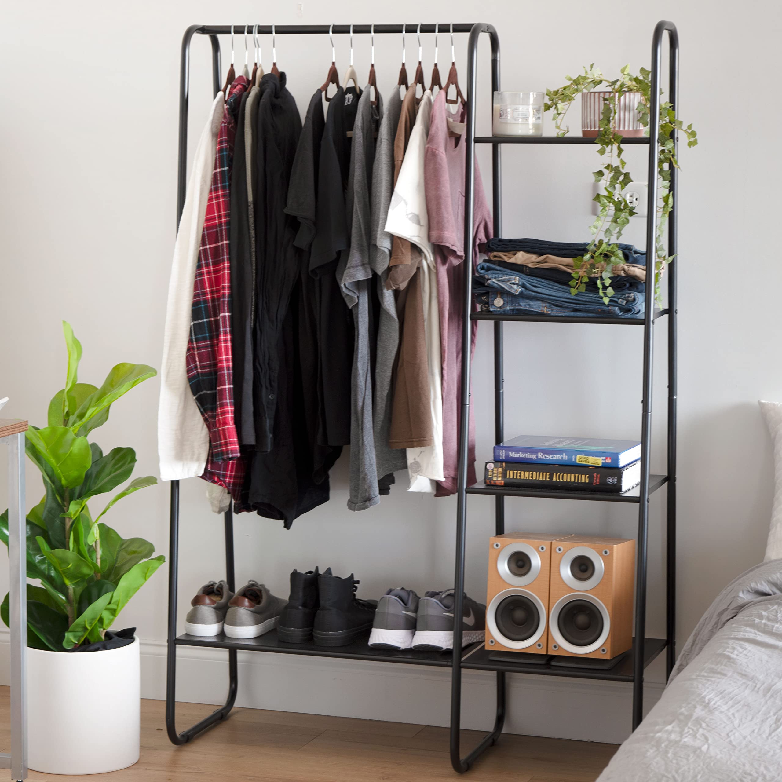 Iris Usa Clothes Rack With 4 Metal Shelves, Freestanding Clothing Racks For Hanging Clothes, Easy To Assemble, Standing Metal St